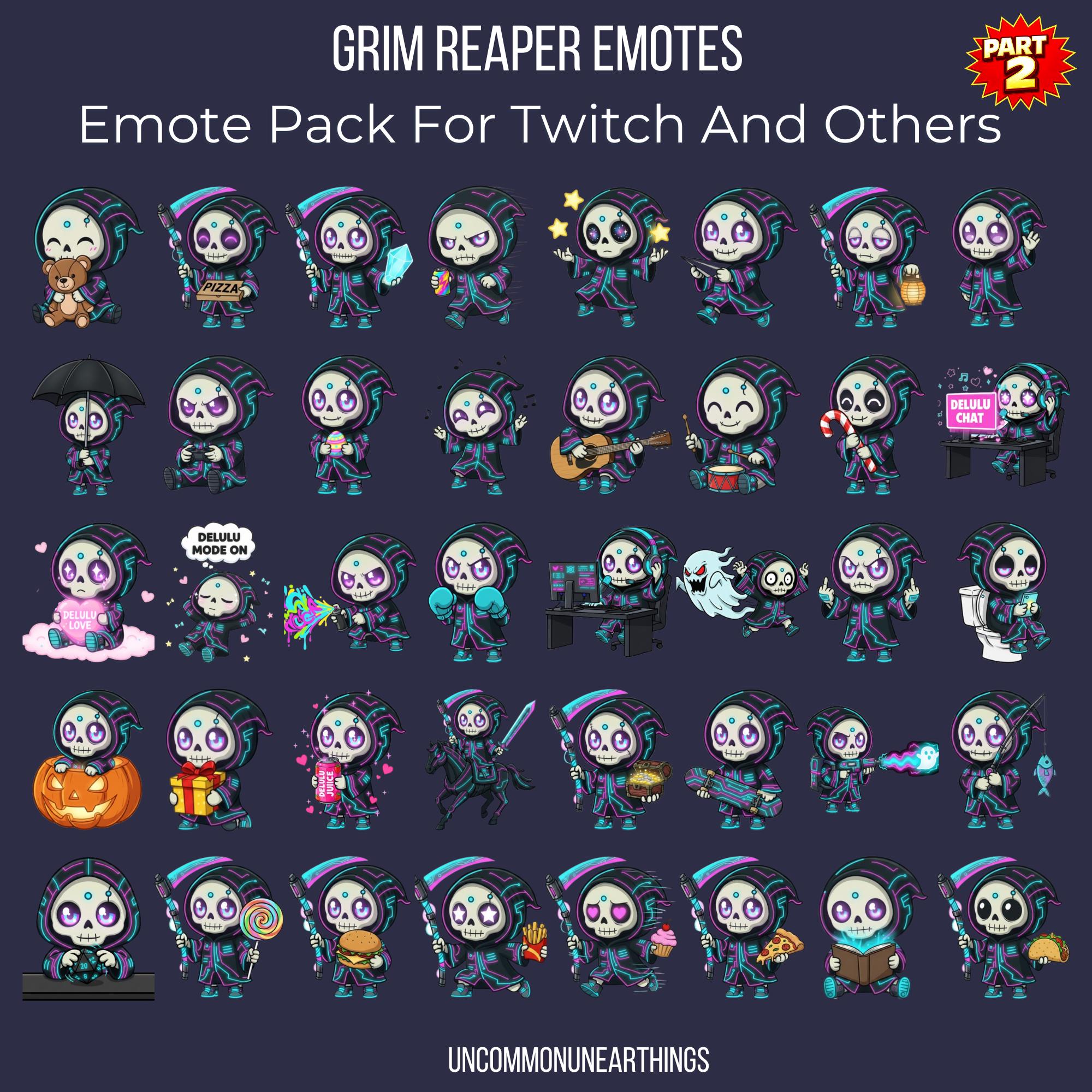 Grim Reaper Twitch Emotes | 104 Gothic Neon Pack - Image 4