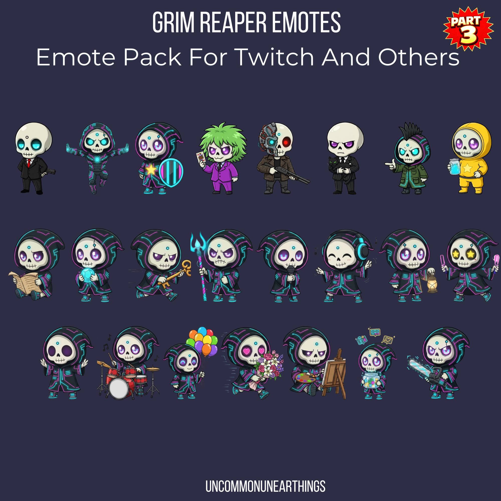 Grim Reaper Twitch Emotes | 104 Gothic Neon Pack - Image 3