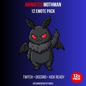 Cute dark Mothman Twitch emotes pack cover art - Uncommon Unearthings