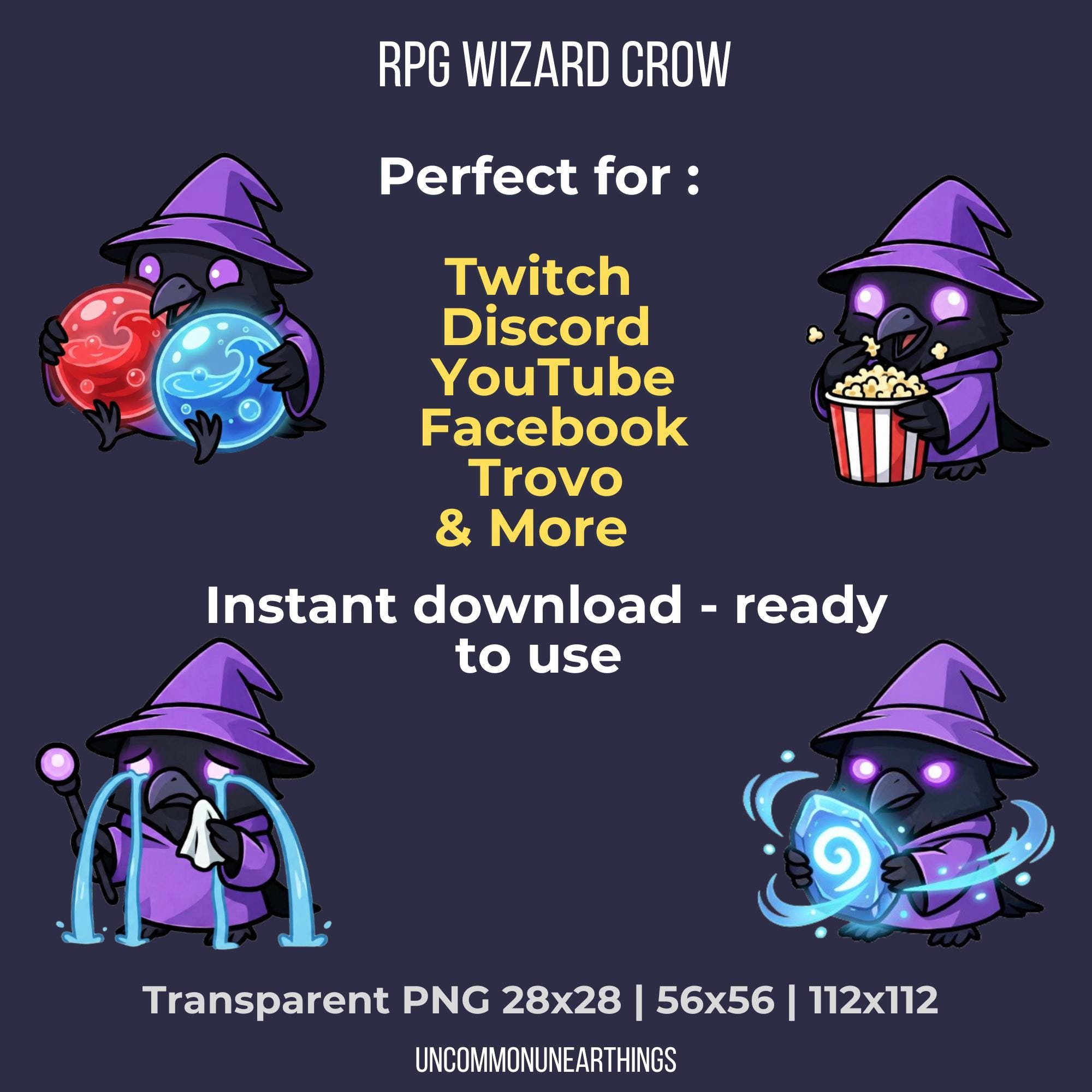 42 Wizard Crow Emote Pack | RPG Twitch Discord - Image 3