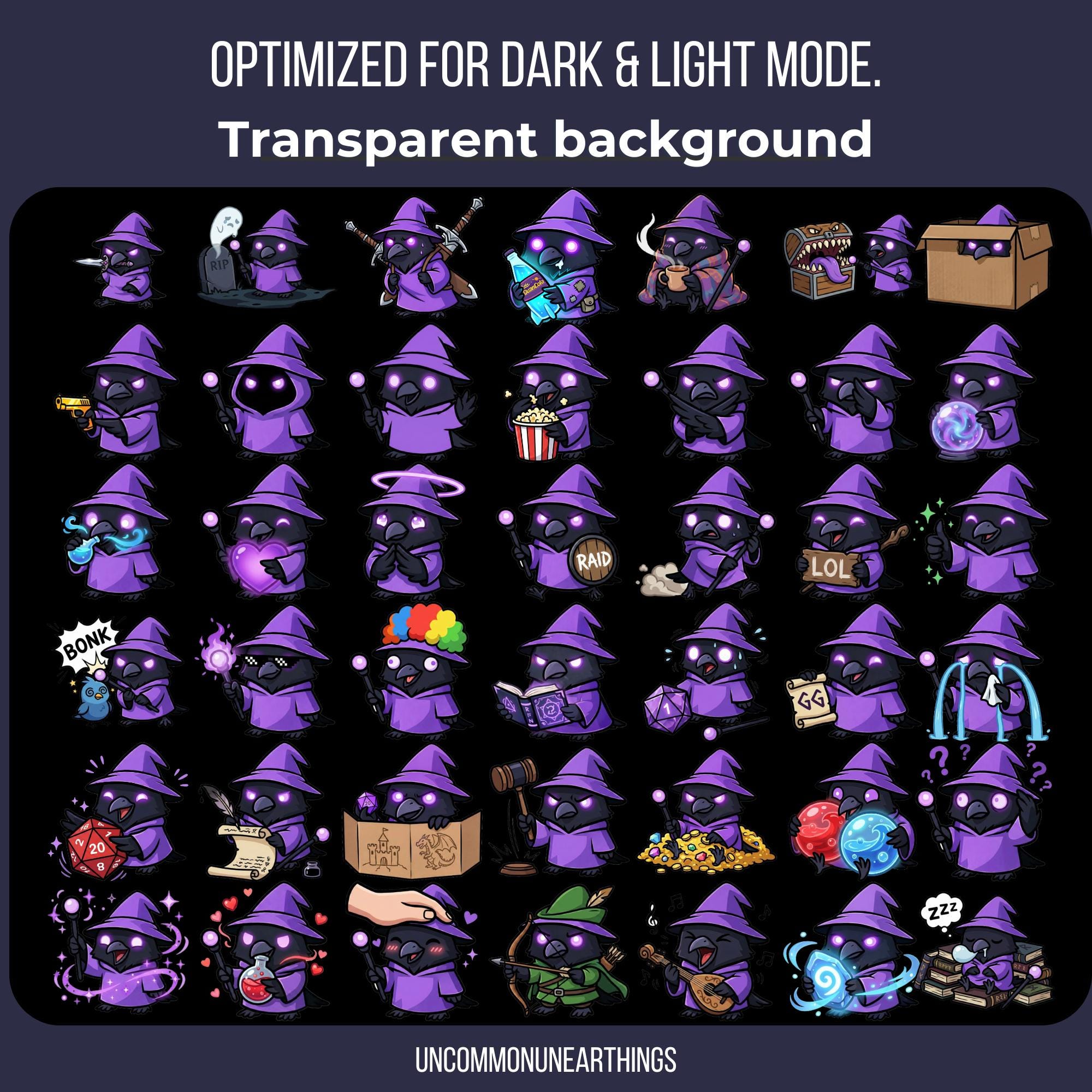 42 Wizard Crow Emote Pack | RPG Twitch Discord - Image 4