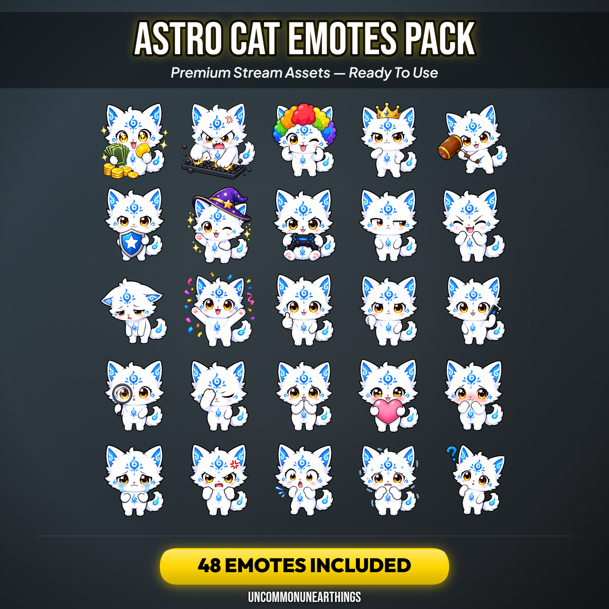 Astro Cat Emote Pack — 48 Cute Chibi Cat Emotes for Twitch Discord - Image 2