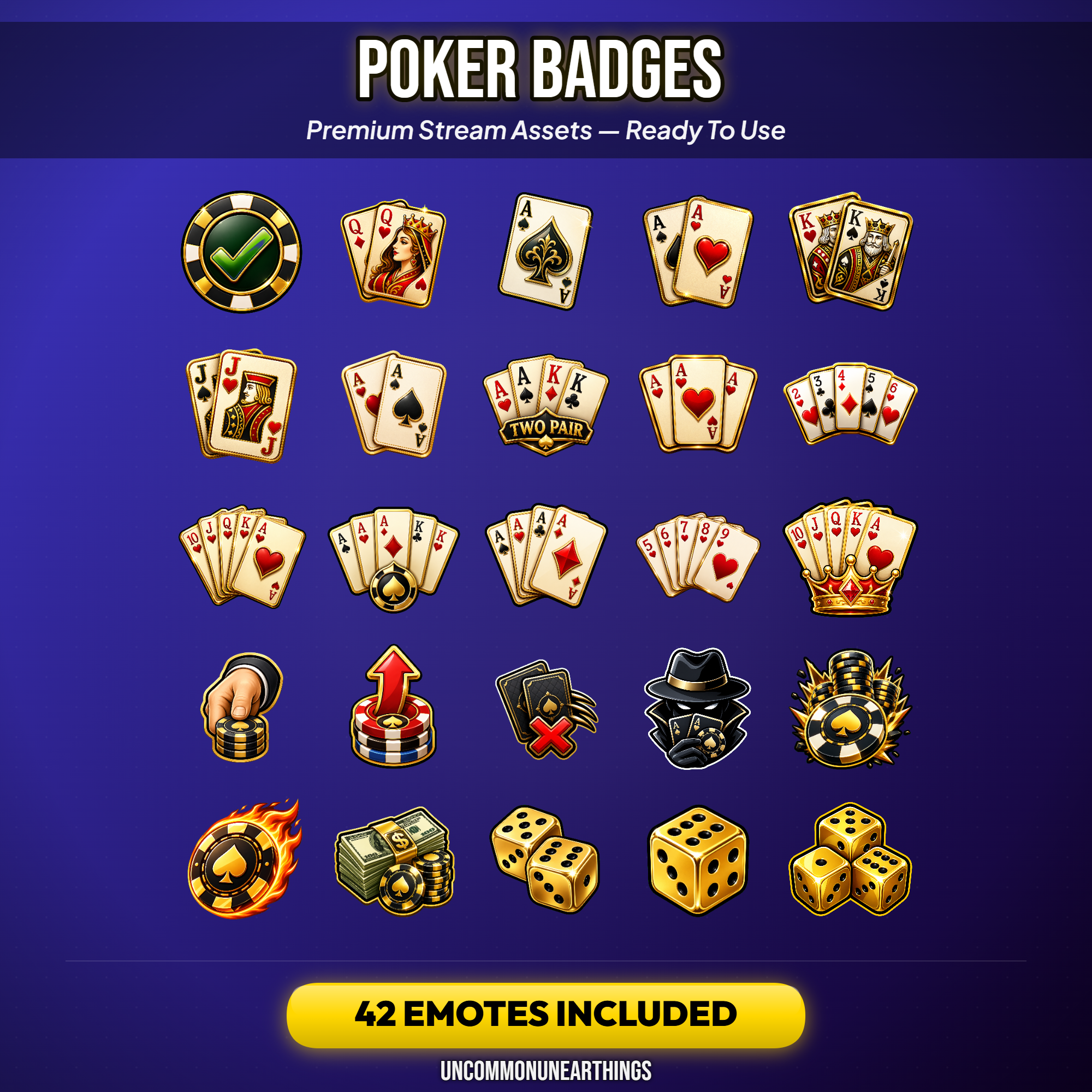 Poker Sub Badges for Twitch — 42 Luxury Gold Casino Stream Pack - Image 2