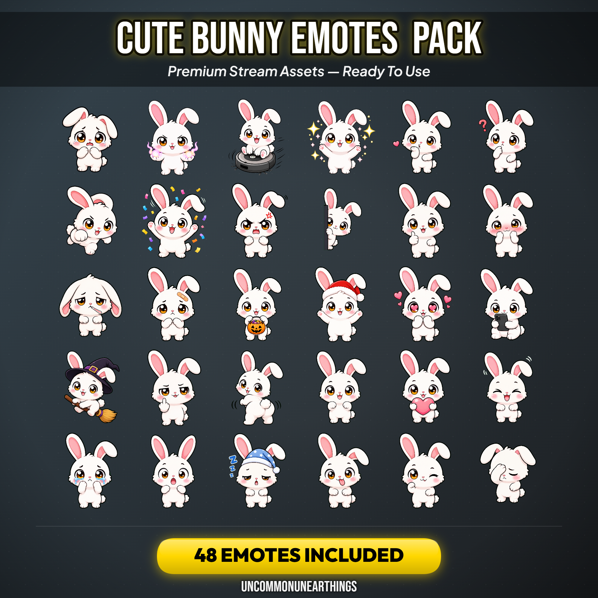 Bunny Emote Pack — 48 Cute Chibi Bunny Emotes for Twitch Discord - Image 2