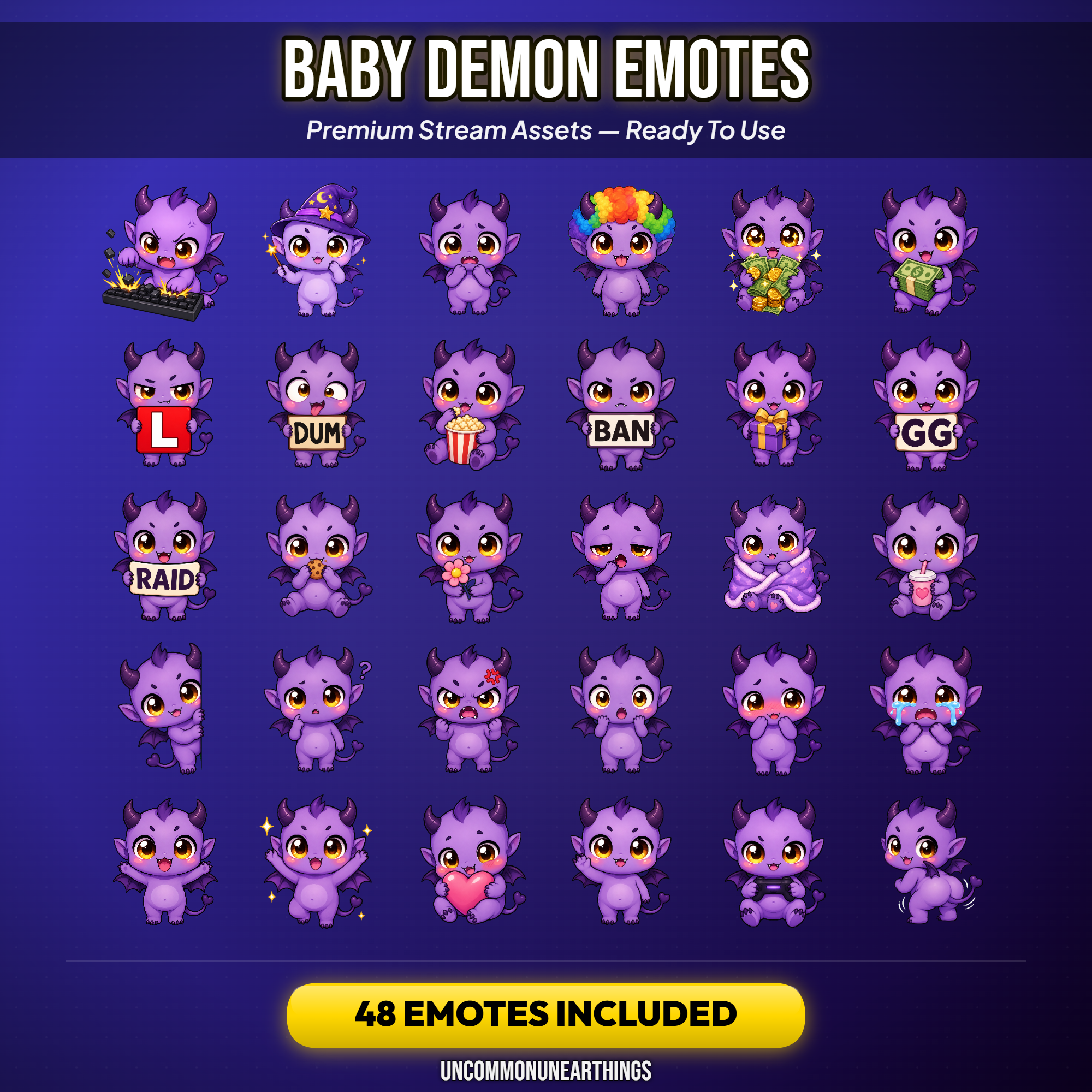 Baby Dragon Emote Pack — 48 Cute Chibi Dragon Emotes for Twitch Discord - Image 2