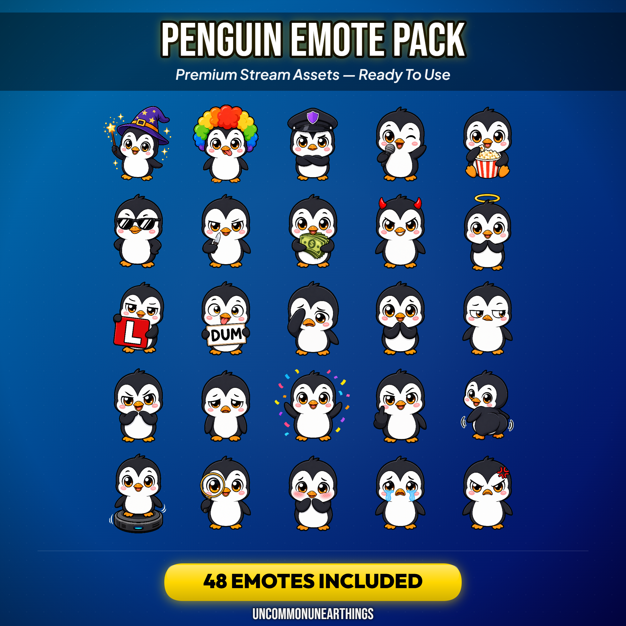 Penguin Emote Pack — 48 Cute Chibi Penguin Emotes for Twitch Discord - Image 2