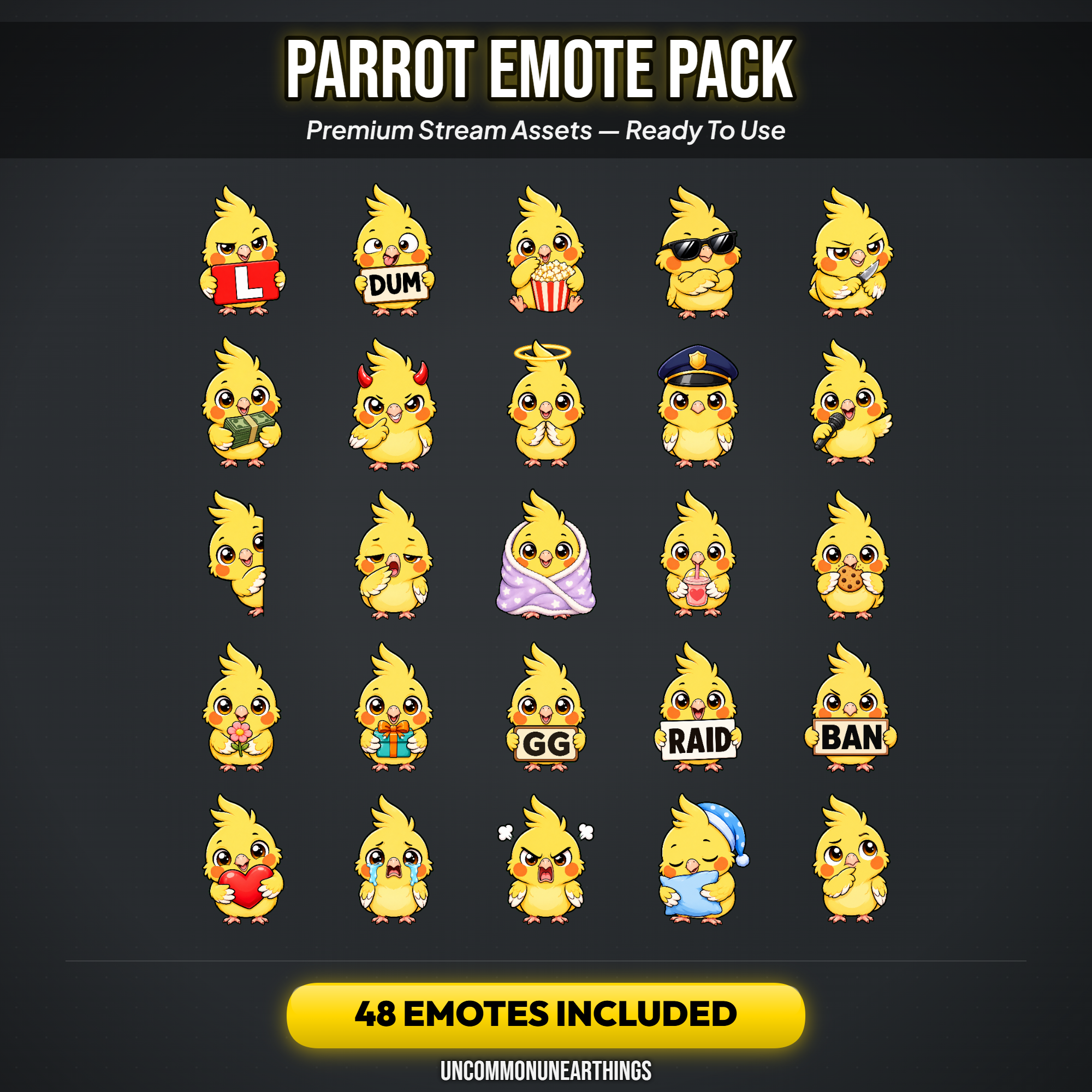 Parrot Emote Pack — 48 Cute Chibi Parrot Emotes for Twitch Discord - Image 2