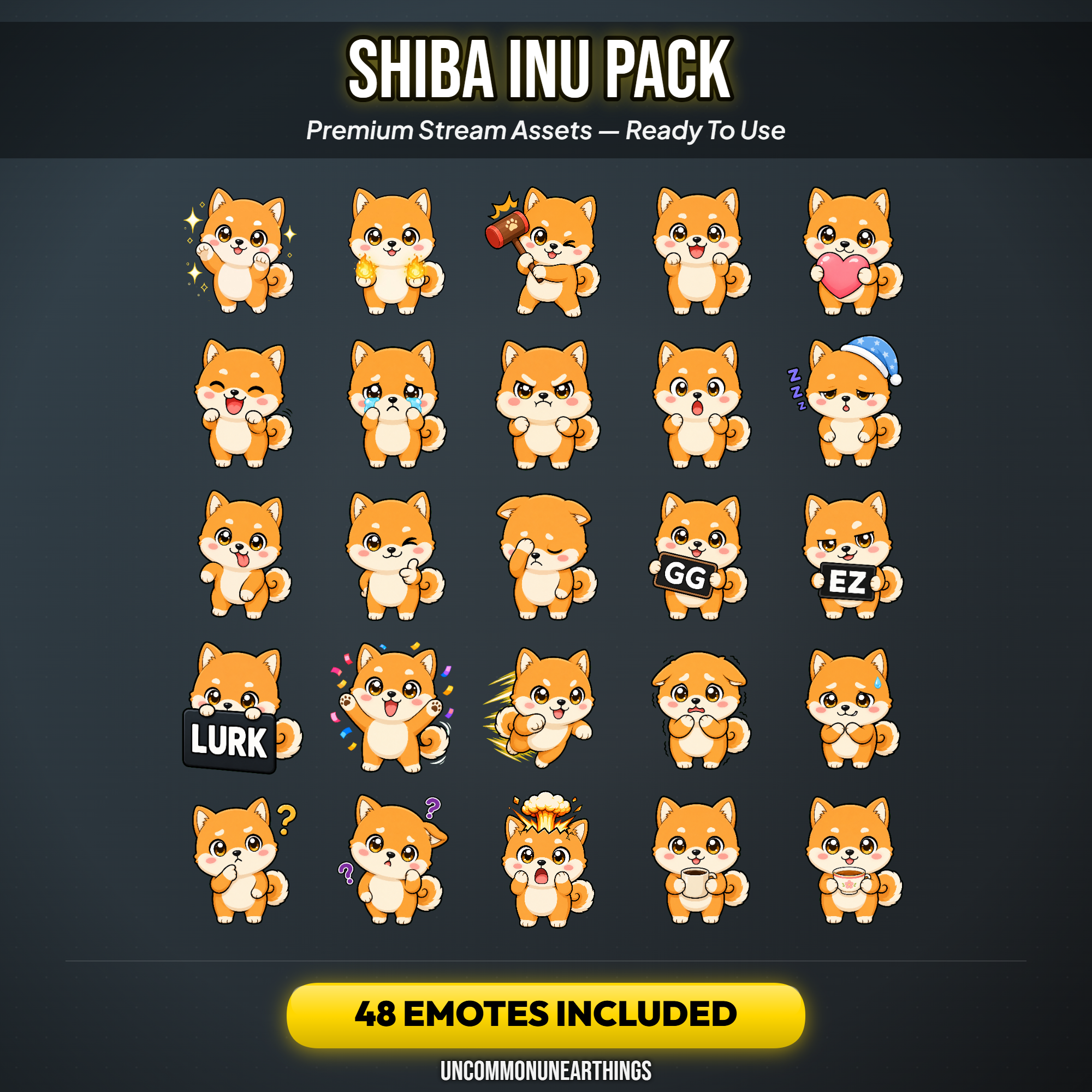 Shiba Inu Emote Pack — 48 Cute Chibi Shiba Inu Emotes for Twitch Discord - Image 2