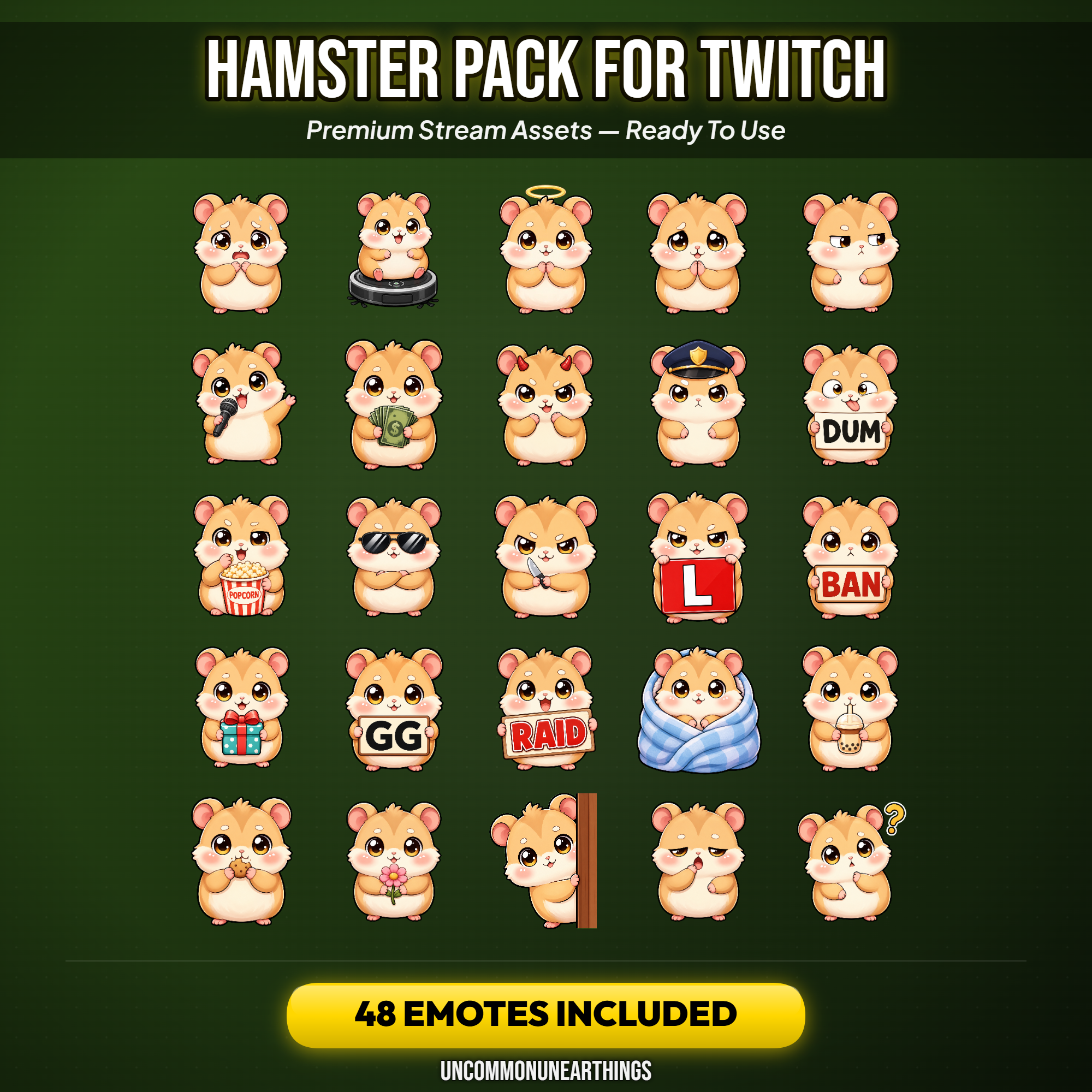 Hamster Emote Pack — 48 Cute Chibi Hamster Emotes for Twitch Discord - Image 2