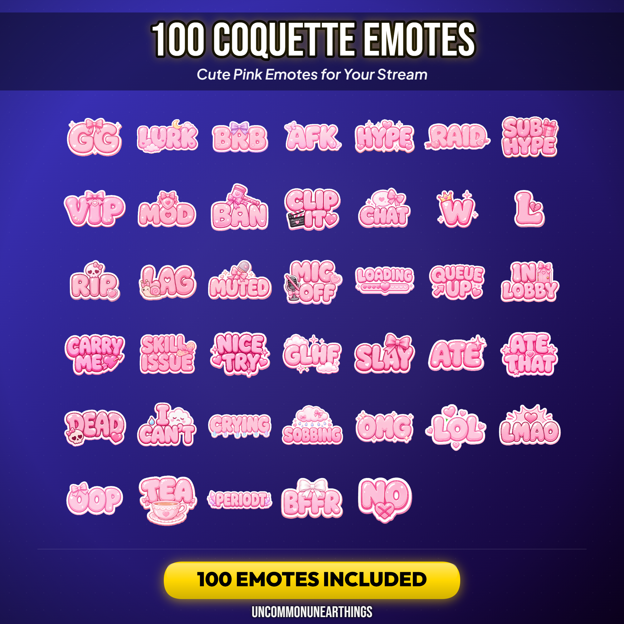 Coquette Emote Pack — 100 Cute Pink Coquette Text Emotes for Twitch Discord - Image 2
