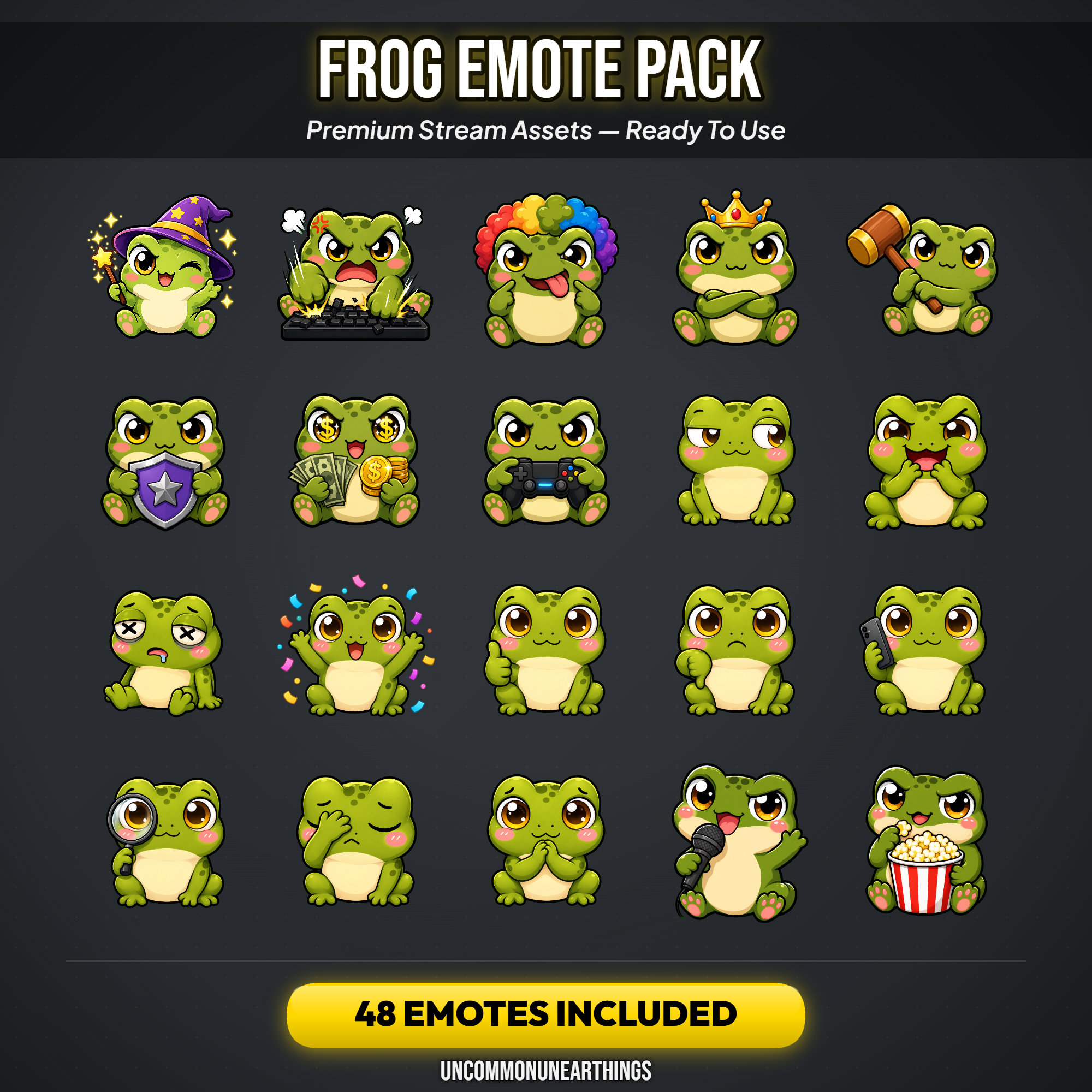 Frog Emote Pack — 48 Cute Chibi Frog Emotes for Twitch Discord - Image 2