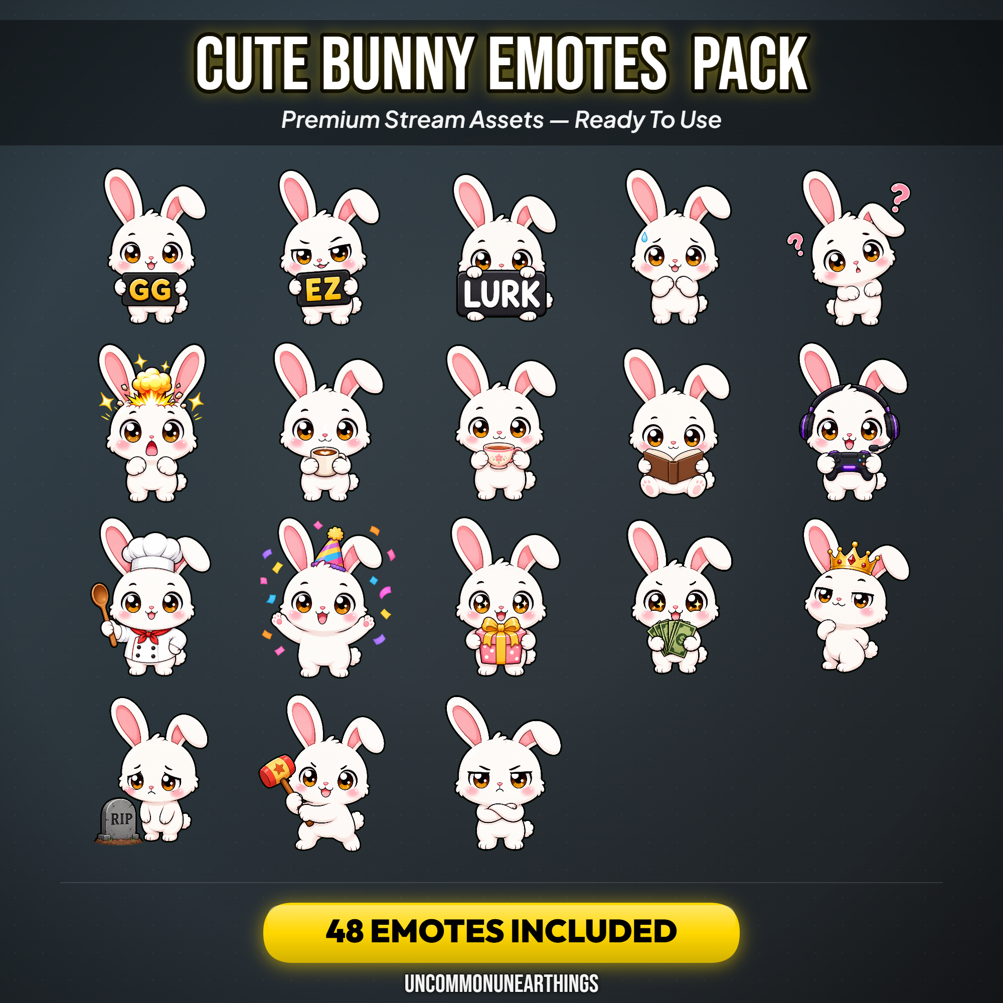 Bunny Emote Pack — 48 Cute Chibi Bunny Emotes for Twitch Discord - Image 3
