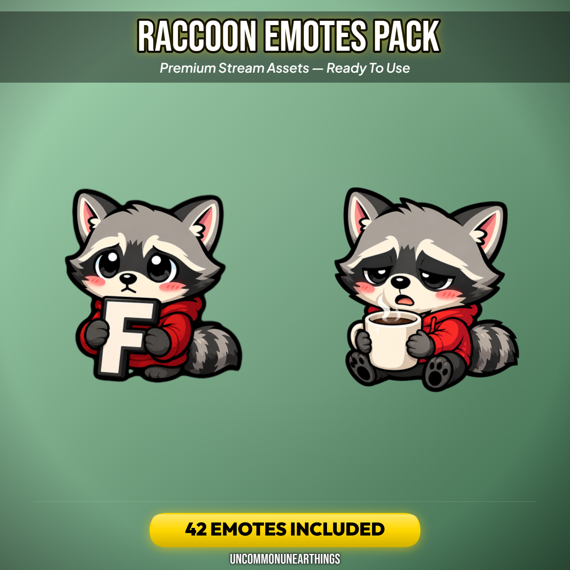 Raccoon Emote Pack — 42 Cute Chibi Raccoon Emotes for Twitch Discord - Image 3