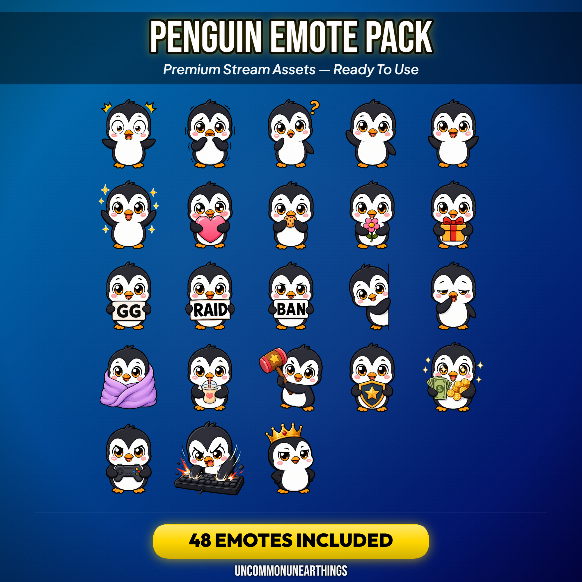 Penguin Emote Pack — 48 Cute Chibi Penguin Emotes for Twitch Discord - Image 3