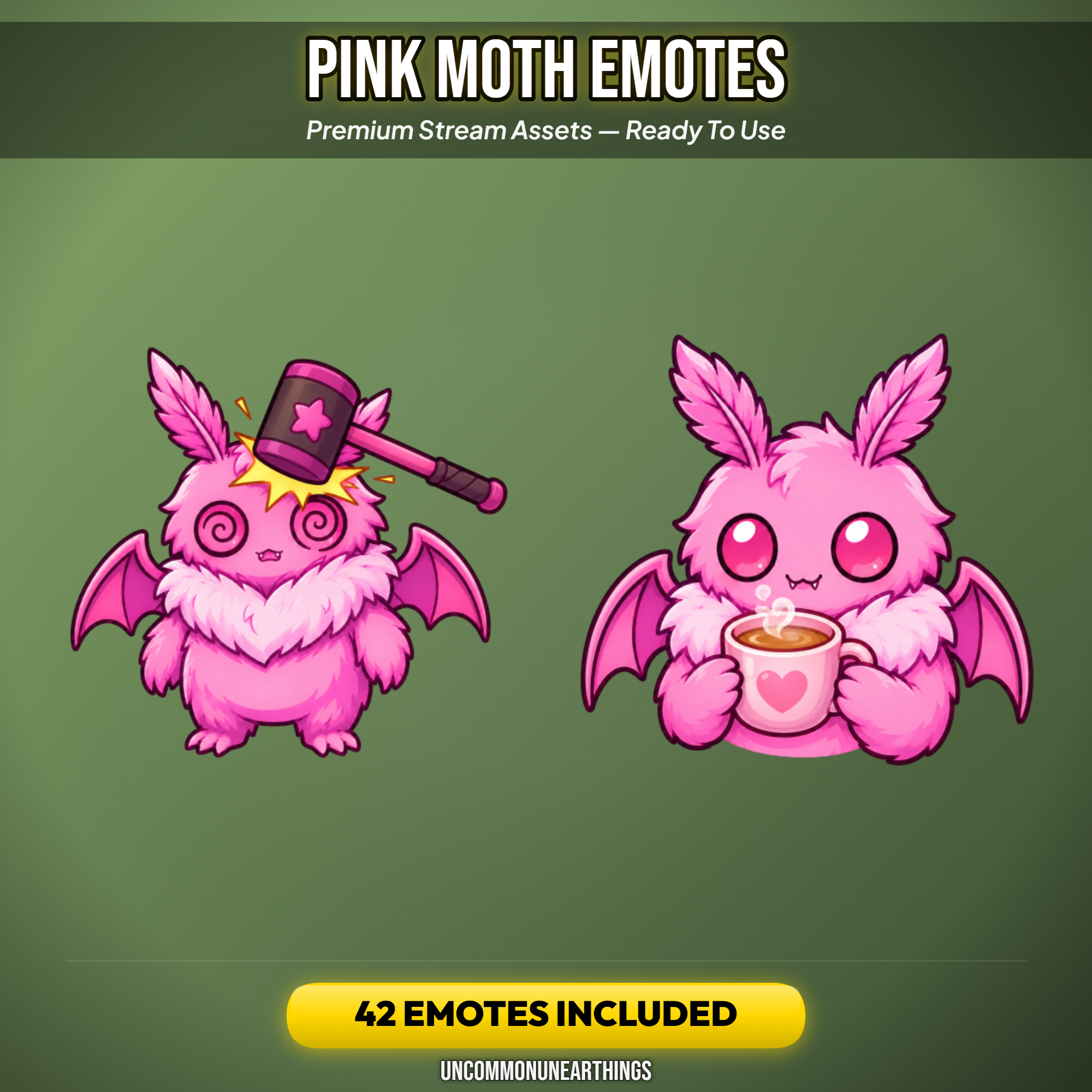Moth Emote Pack — 42 Cute Chibi Pink Moth Emotes for Twitch Discord - Image 3