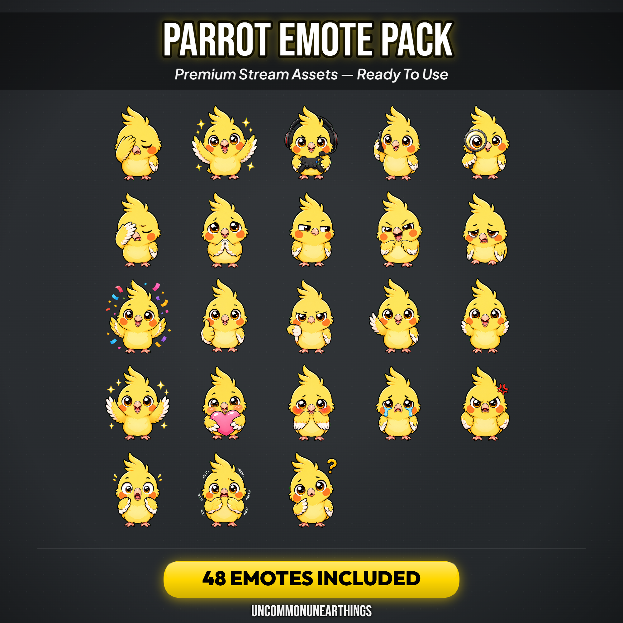 Parrot Emote Pack — 48 Cute Chibi Parrot Emotes for Twitch Discord - Image 3