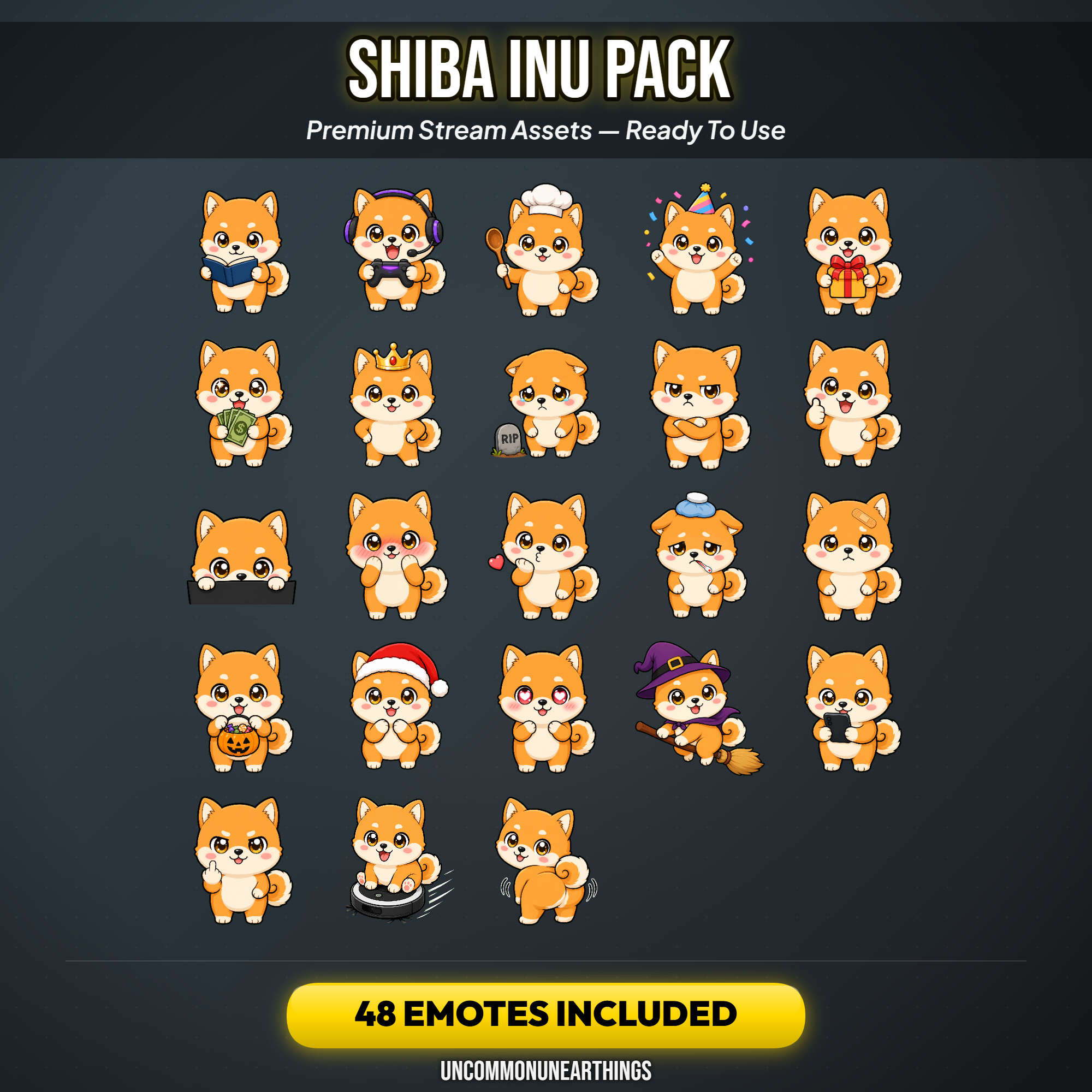Shiba Inu Emote Pack — 48 Cute Chibi Shiba Inu Emotes for Twitch Discord - Image 3