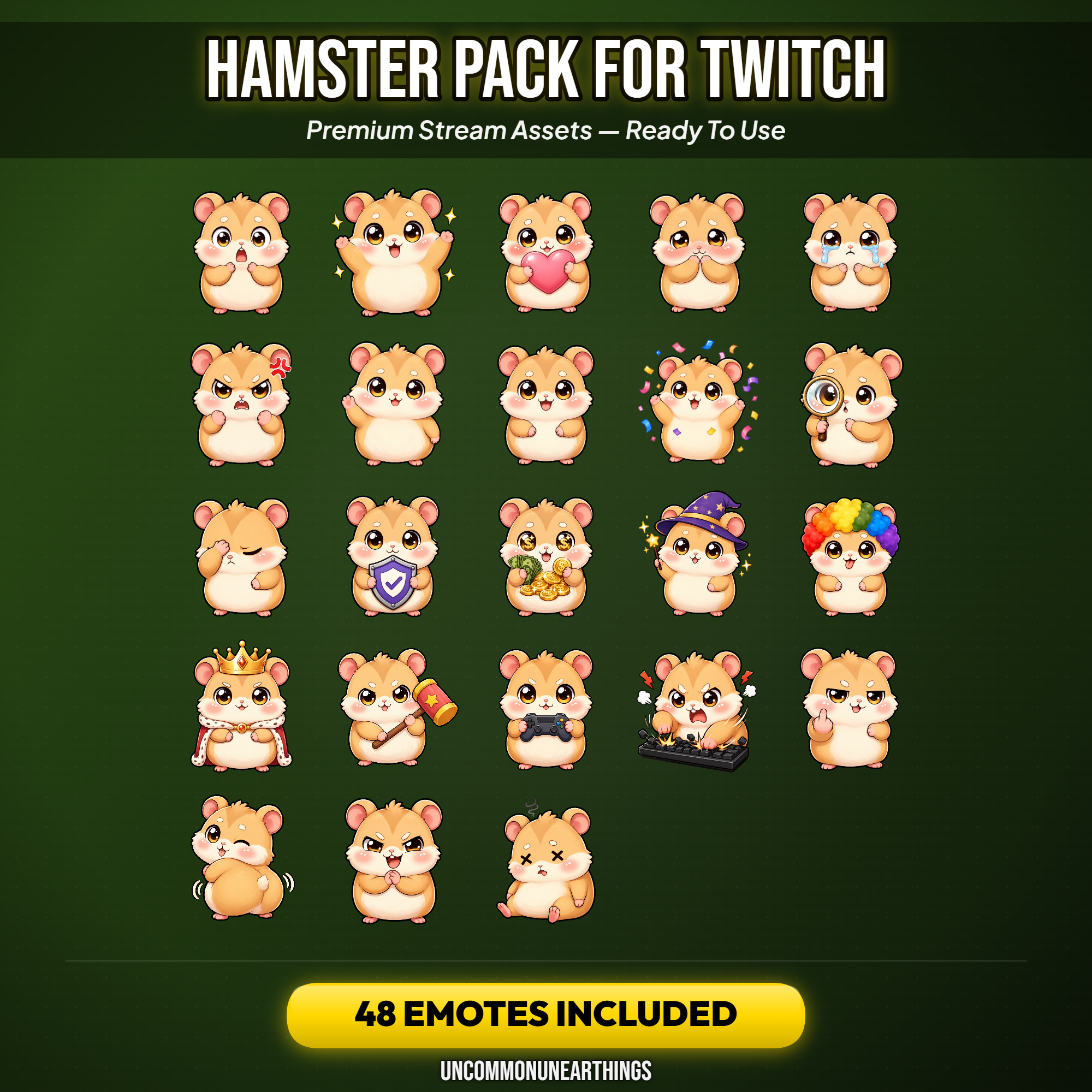 Hamster Emote Pack — 48 Cute Chibi Hamster Emotes for Twitch Discord - Image 3