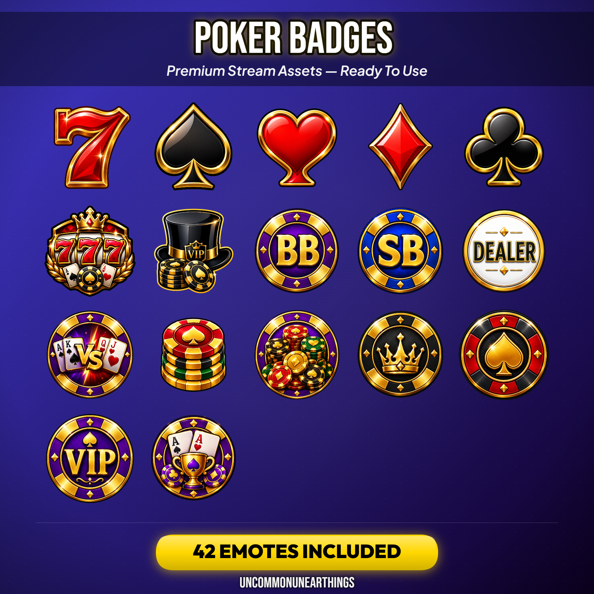 Poker Sub Badges for Twitch — 42 Luxury Gold Casino Stream Pack - Image 3