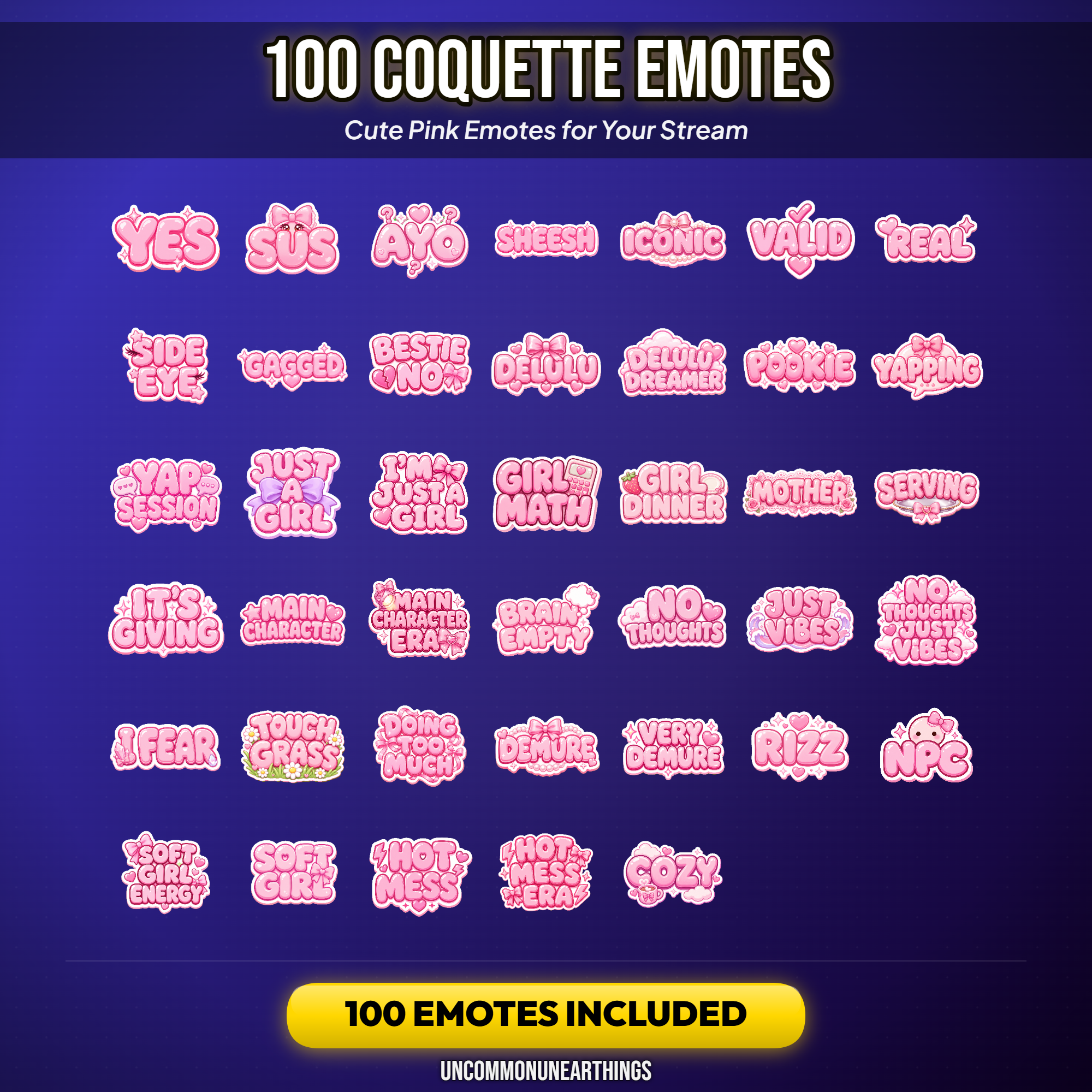 Coquette Emote Pack — 100 Cute Pink Coquette Text Emotes for Twitch Discord - Image 3