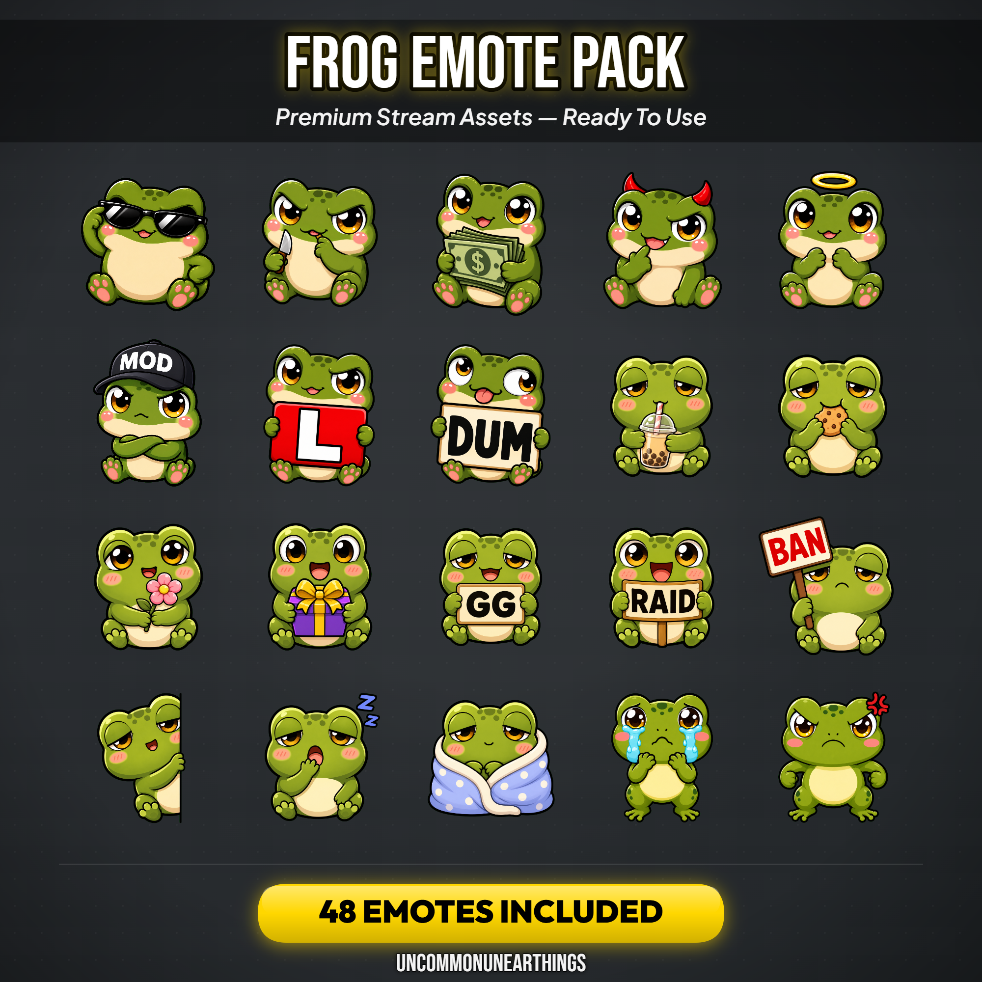 Frog Emote Pack — 48 Cute Chibi Frog Emotes for Twitch Discord - Image 3