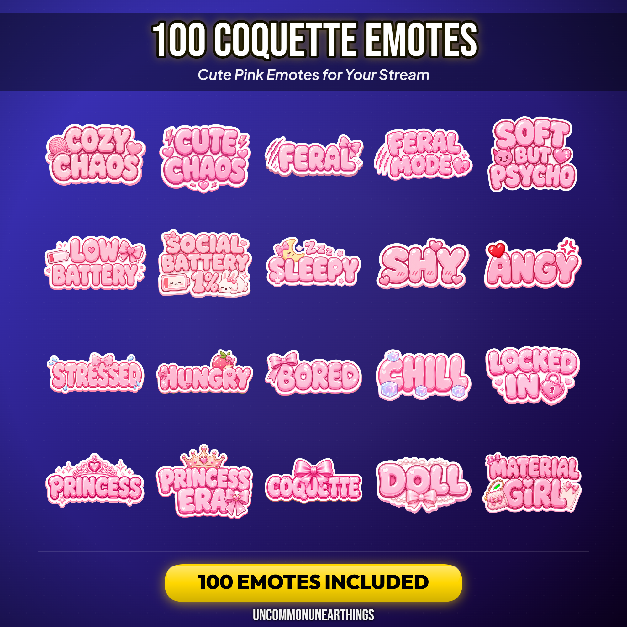 Coquette Emote Pack — 100 Cute Pink Coquette Text Emotes for Twitch Discord - Image 4