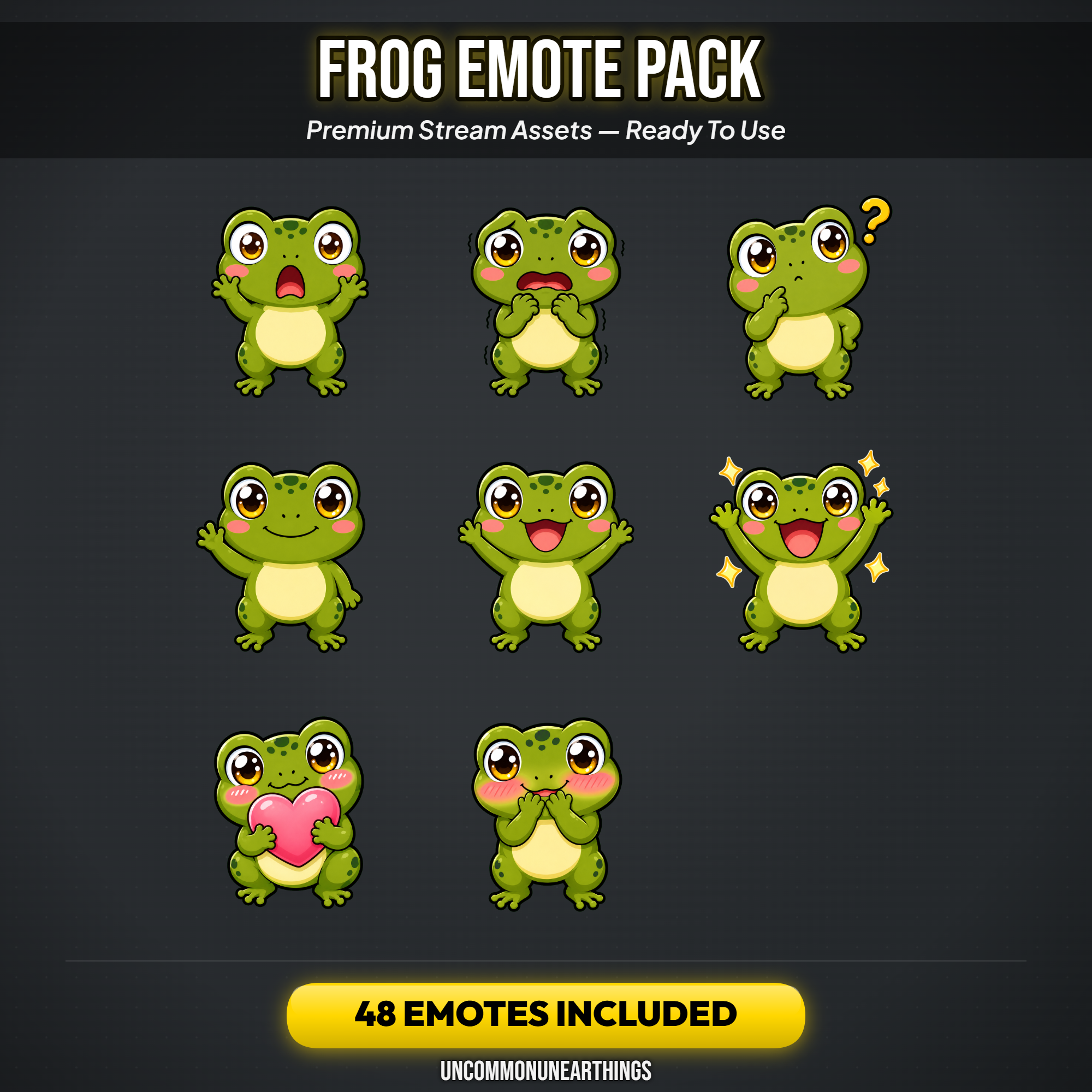 Frog Emote Pack — 48 Cute Chibi Frog Emotes for Twitch Discord - Image 4