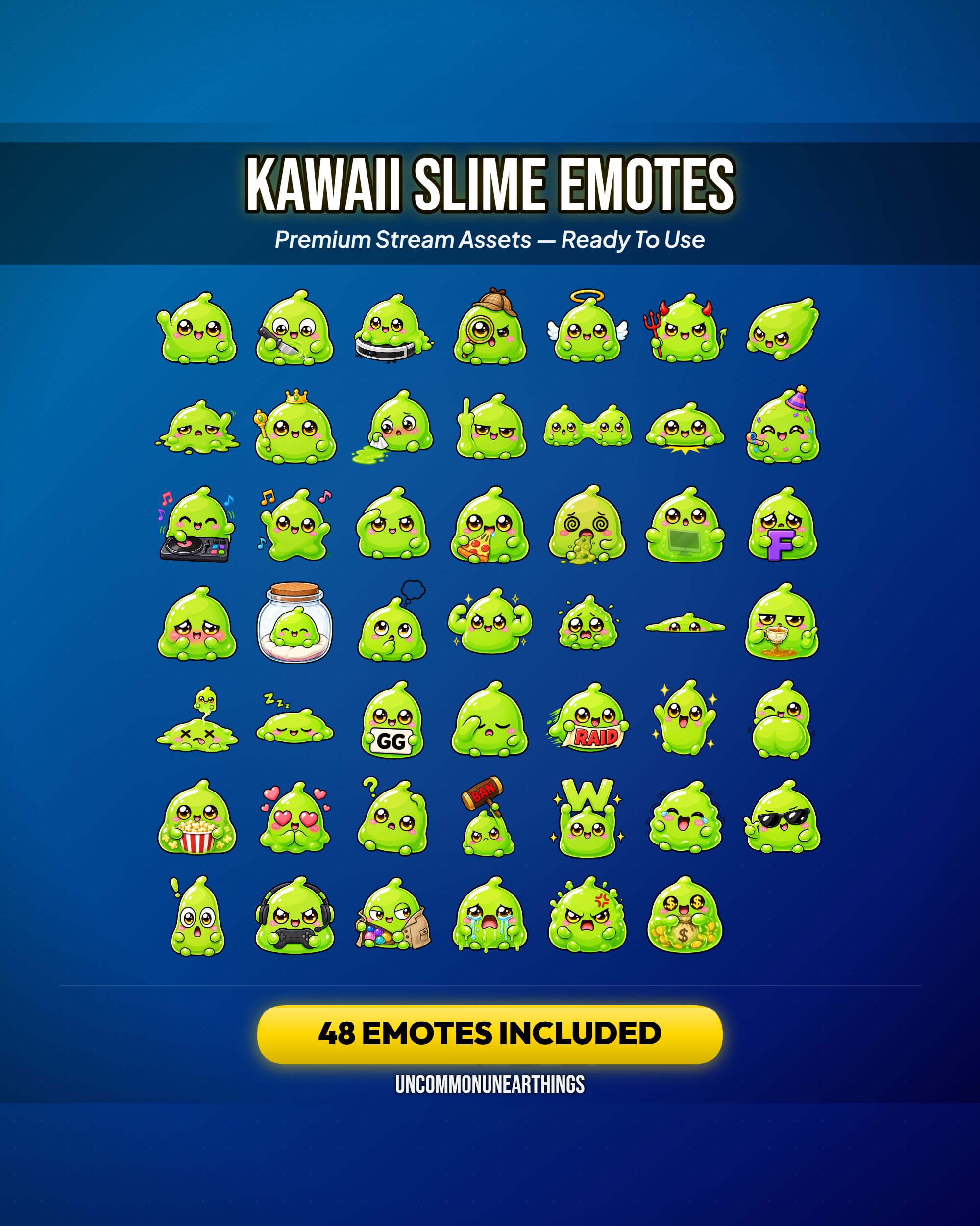 Slime Emote Pack — 48 Cute Kawaii Slime Emotes for Twitch Discord - Image 2
