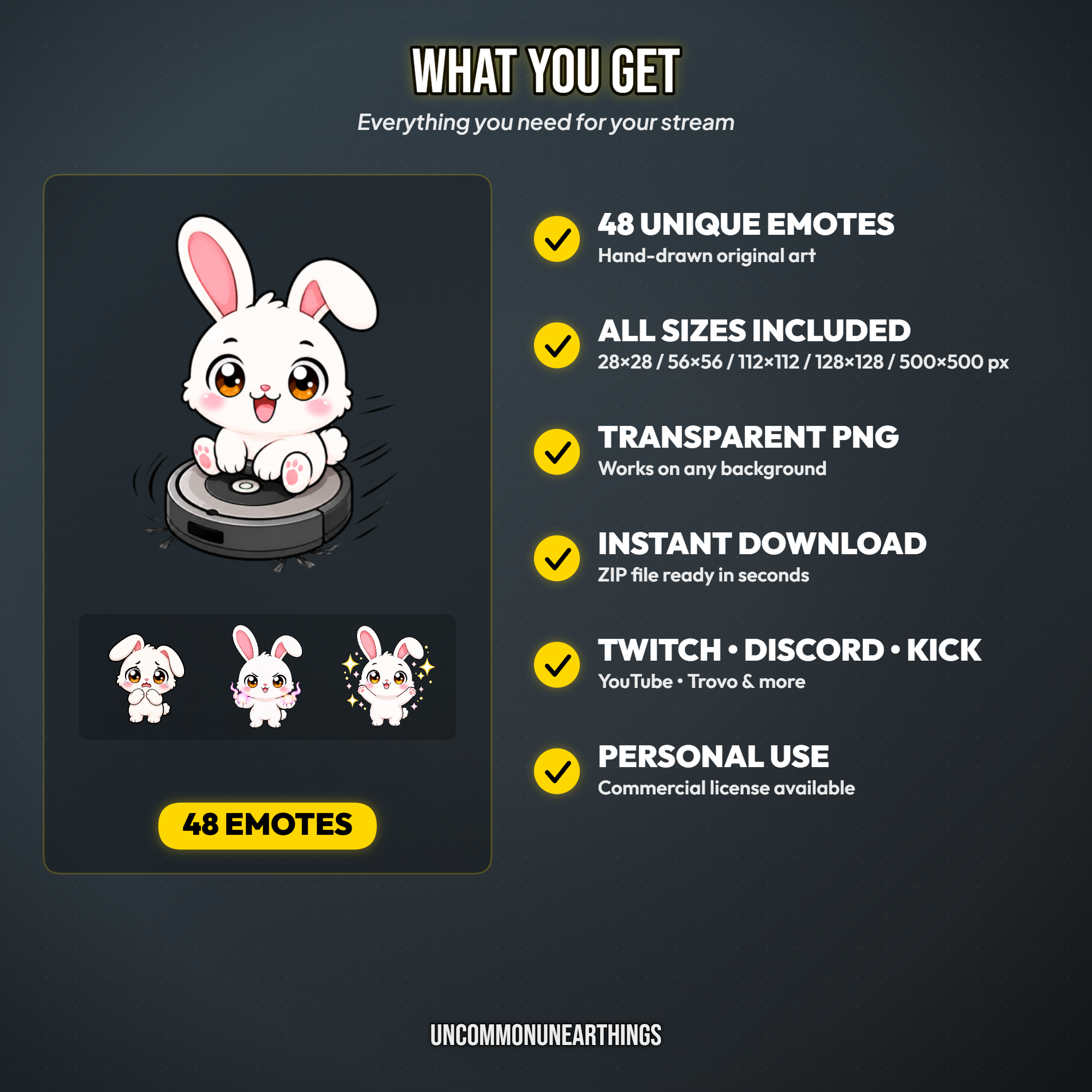 Bunny Emote Pack — 48 Cute Chibi Bunny Emotes for Twitch Discord - Image 4