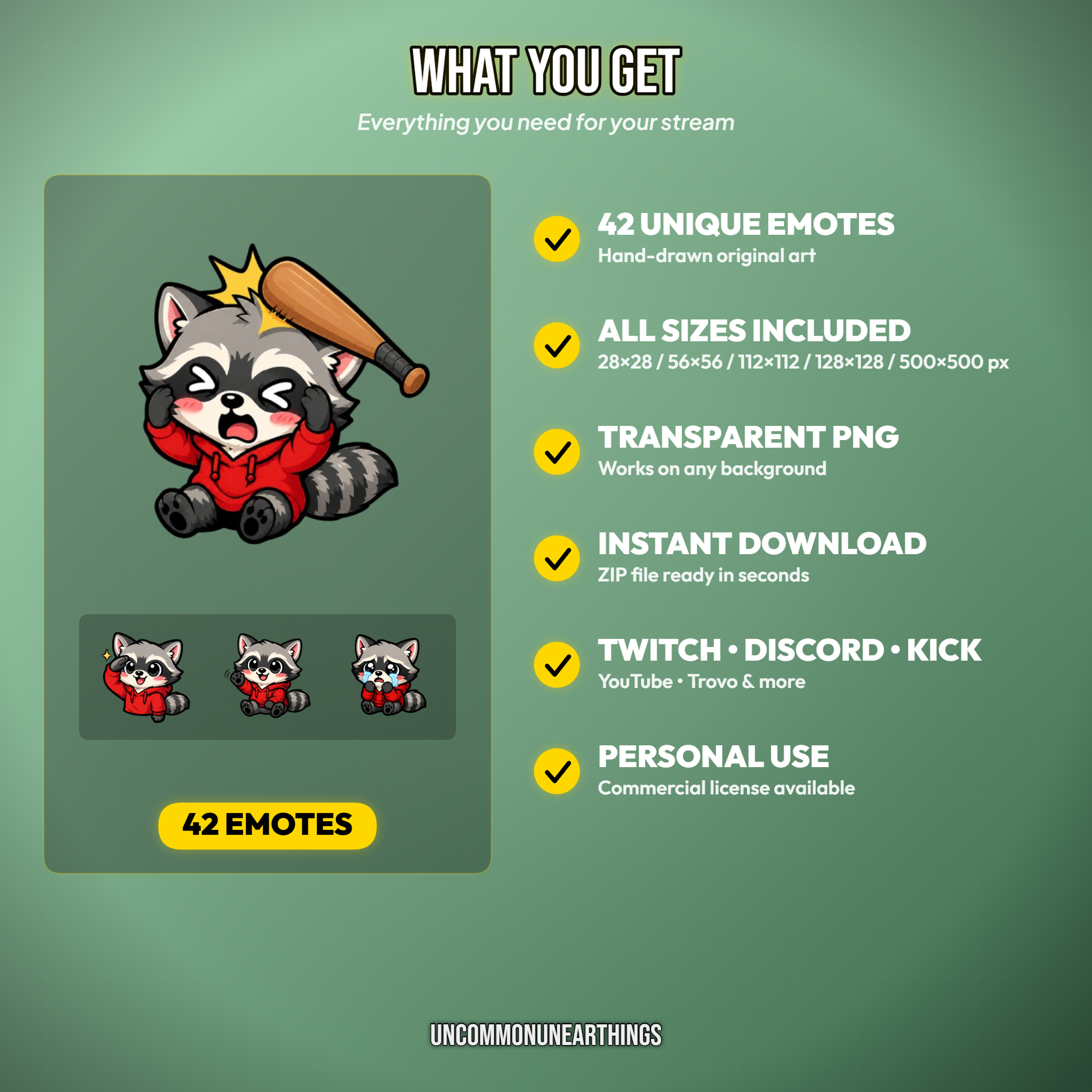 Raccoon Emote Pack — 42 Cute Chibi Raccoon Emotes for Twitch Discord - Image 4