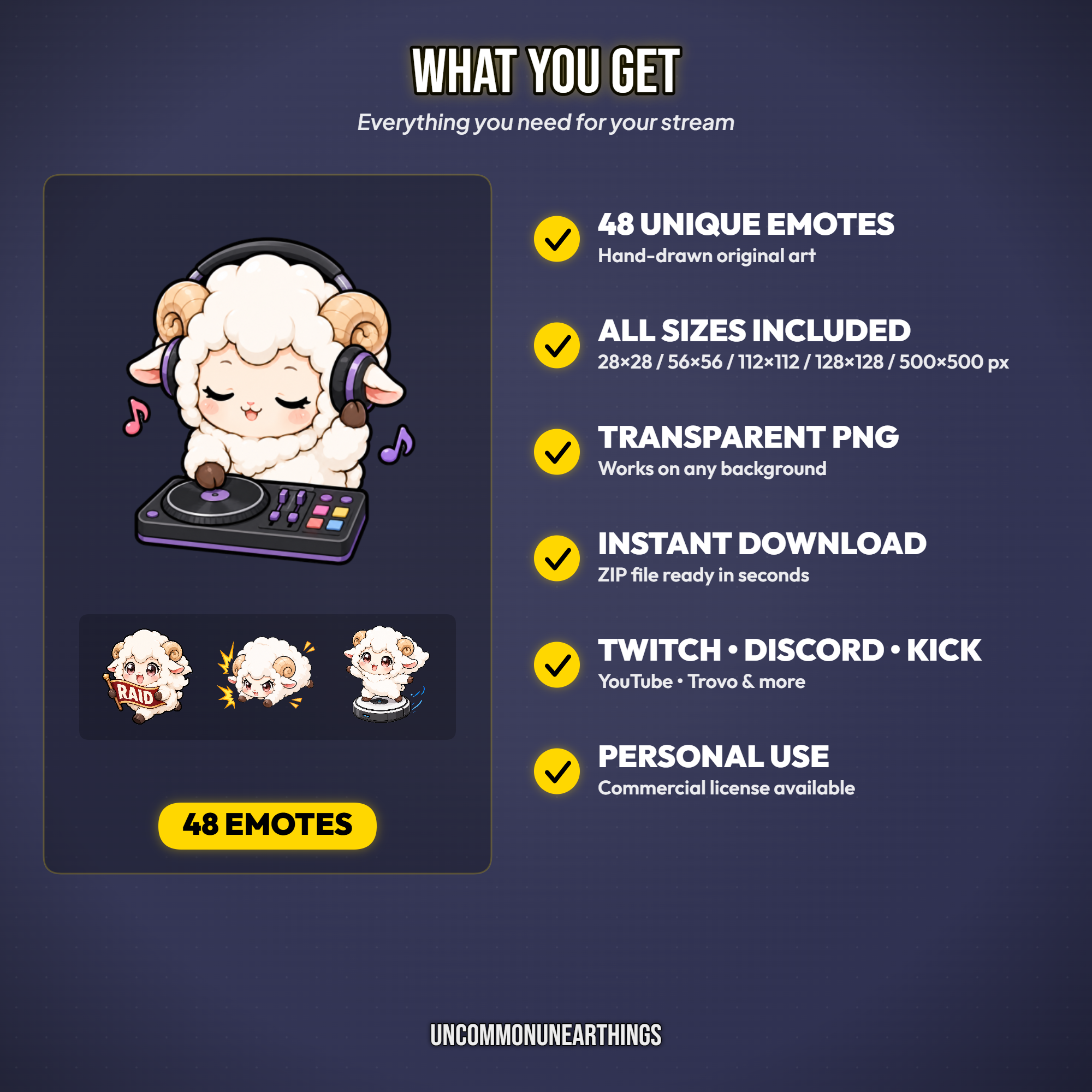 Sheep Emote Pack — 48 Cute Chibi Sheep Emotes for Twitch Discord - Image 4