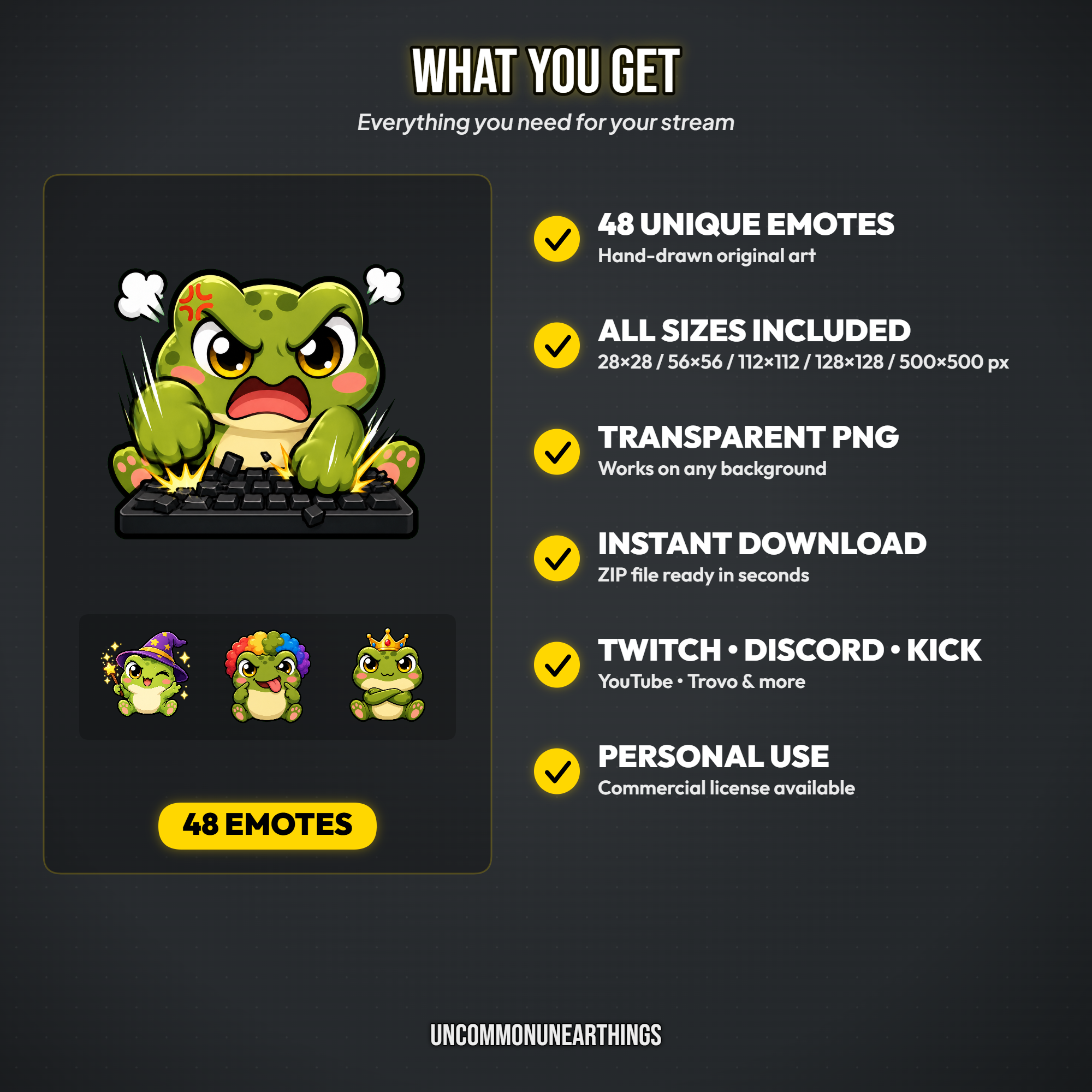 Frog Emote Pack — 48 Cute Chibi Frog Emotes for Twitch Discord - Image 5