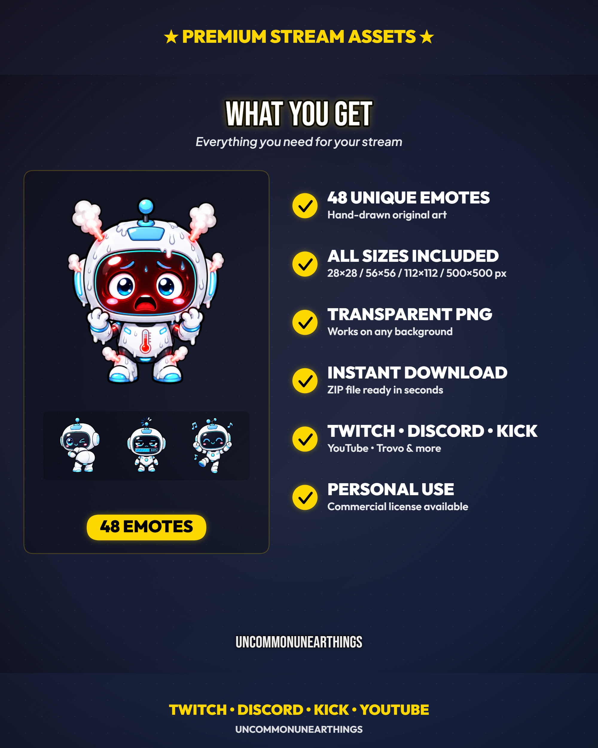 Robot Emote Pack — 48 Cute Kawaii Robot Emotes for Twitch Discord - Image 4