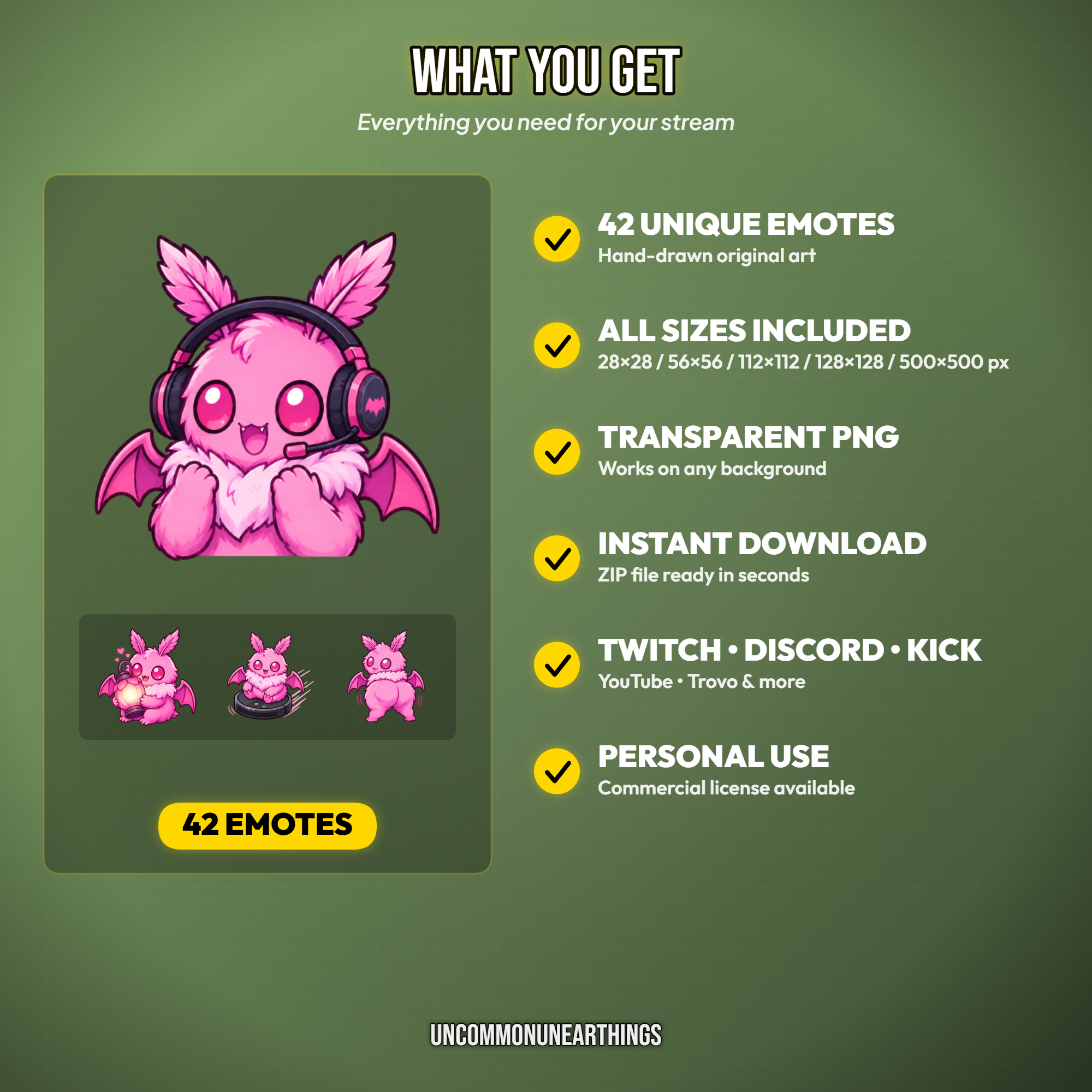Moth Emote Pack — 42 Cute Chibi Pink Moth Emotes for Twitch Discord - Image 4