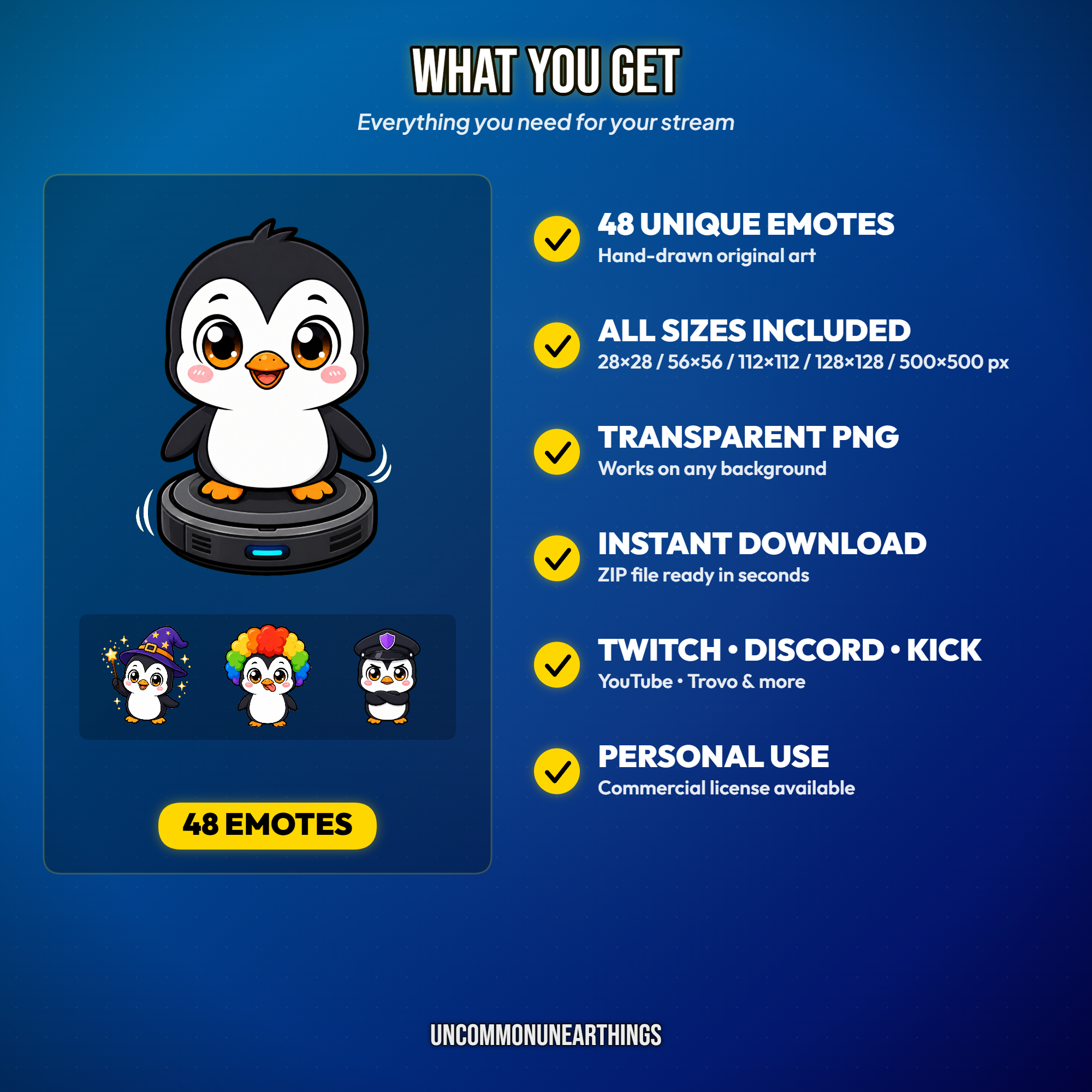 Penguin Emote Pack — 48 Cute Chibi Penguin Emotes for Twitch Discord - Image 4