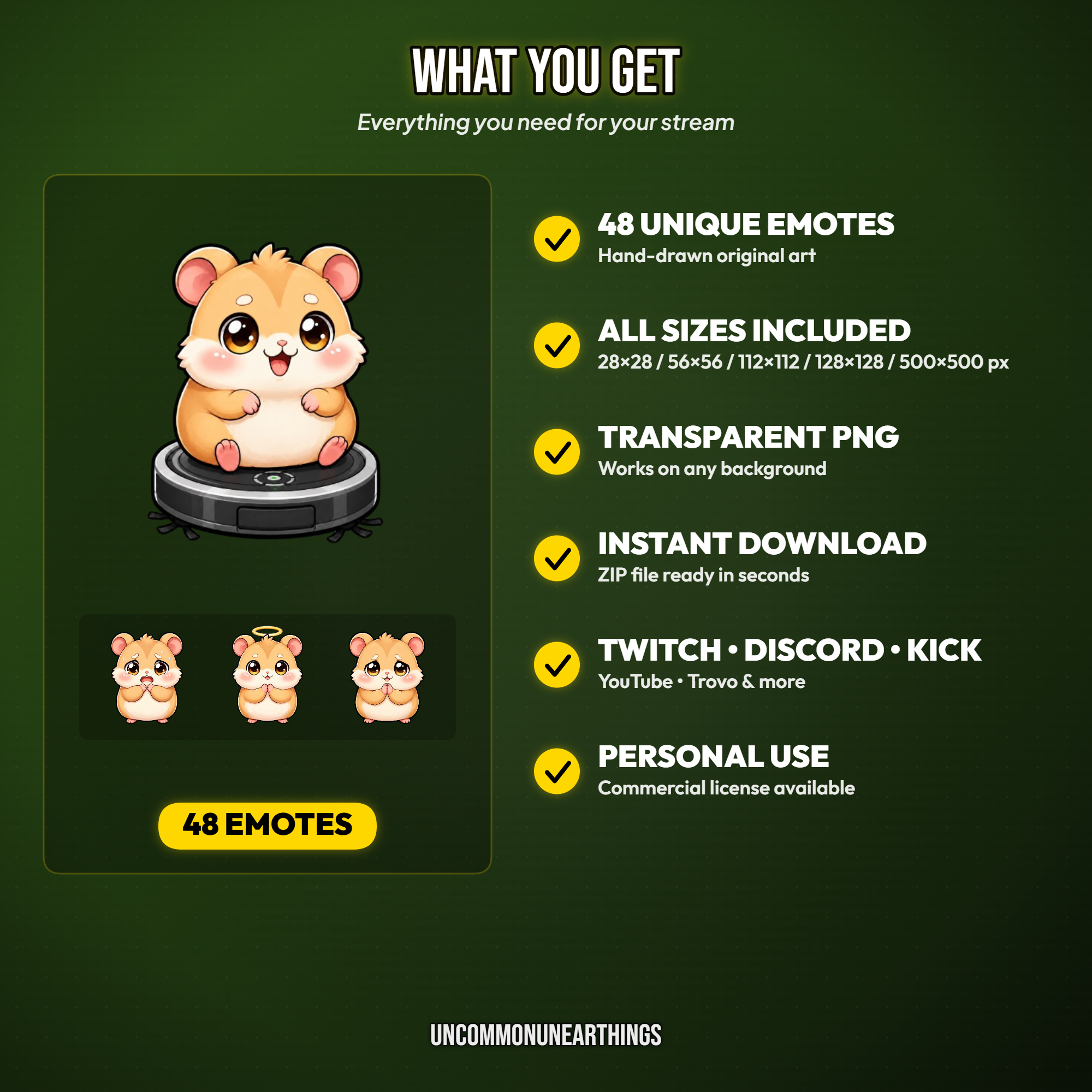 Hamster Emote Pack — 48 Cute Chibi Hamster Emotes for Twitch Discord - Image 4