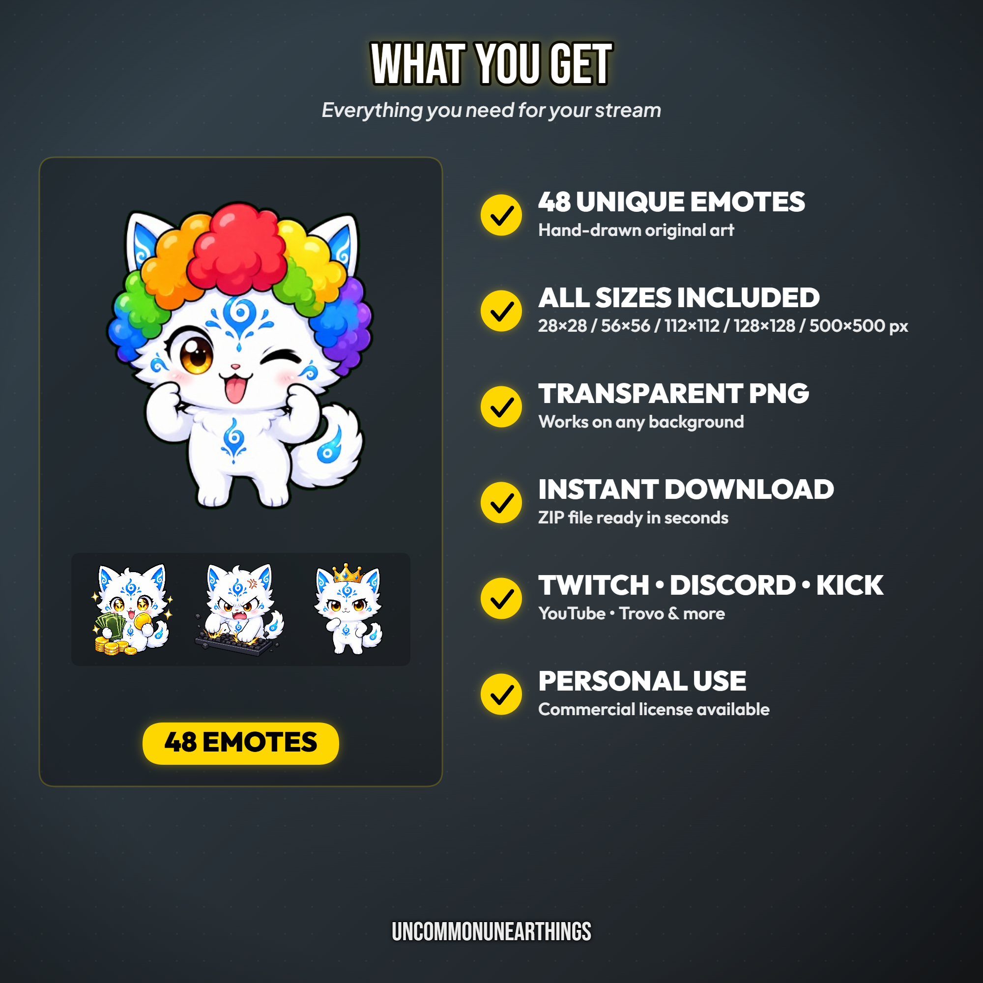 Astro Cat Emote Pack — 48 Cute Chibi Cat Emotes for Twitch Discord - Image 4