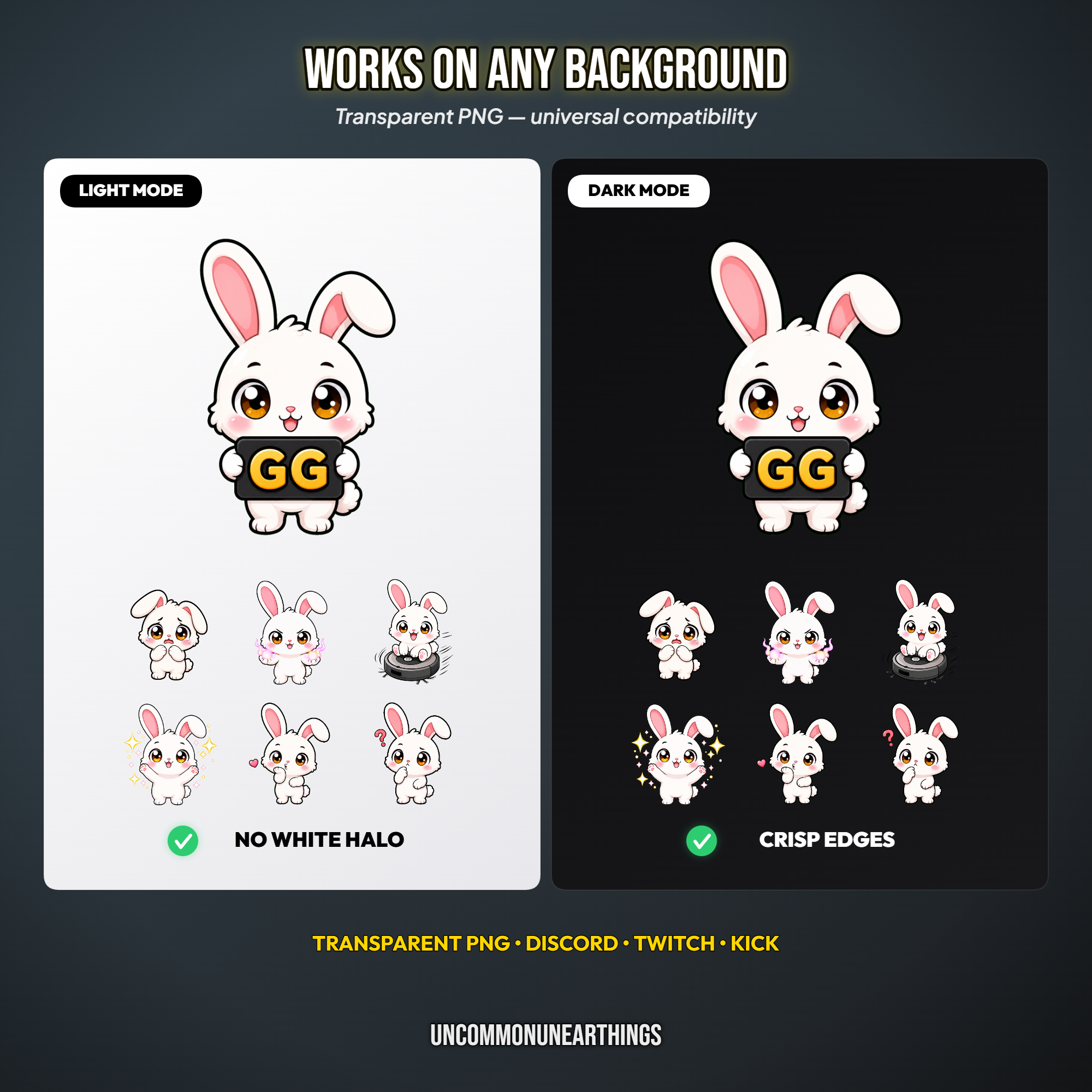 Bunny Emote Pack — 48 Cute Chibi Bunny Emotes for Twitch Discord - Image 7