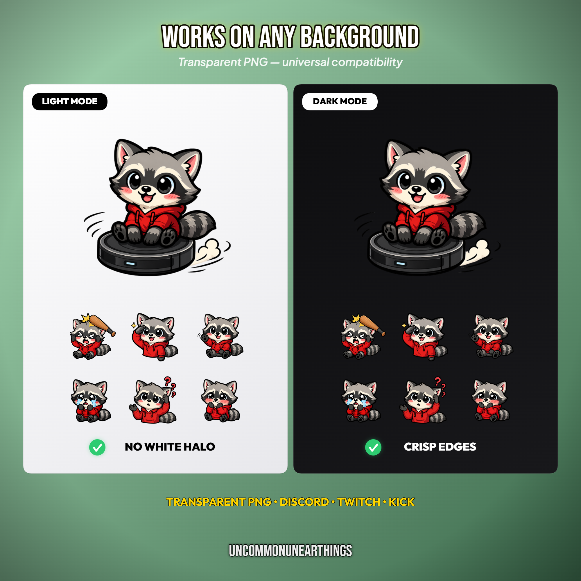 Raccoon Emote Pack — 42 Cute Chibi Raccoon Emotes for Twitch Discord - Image 7