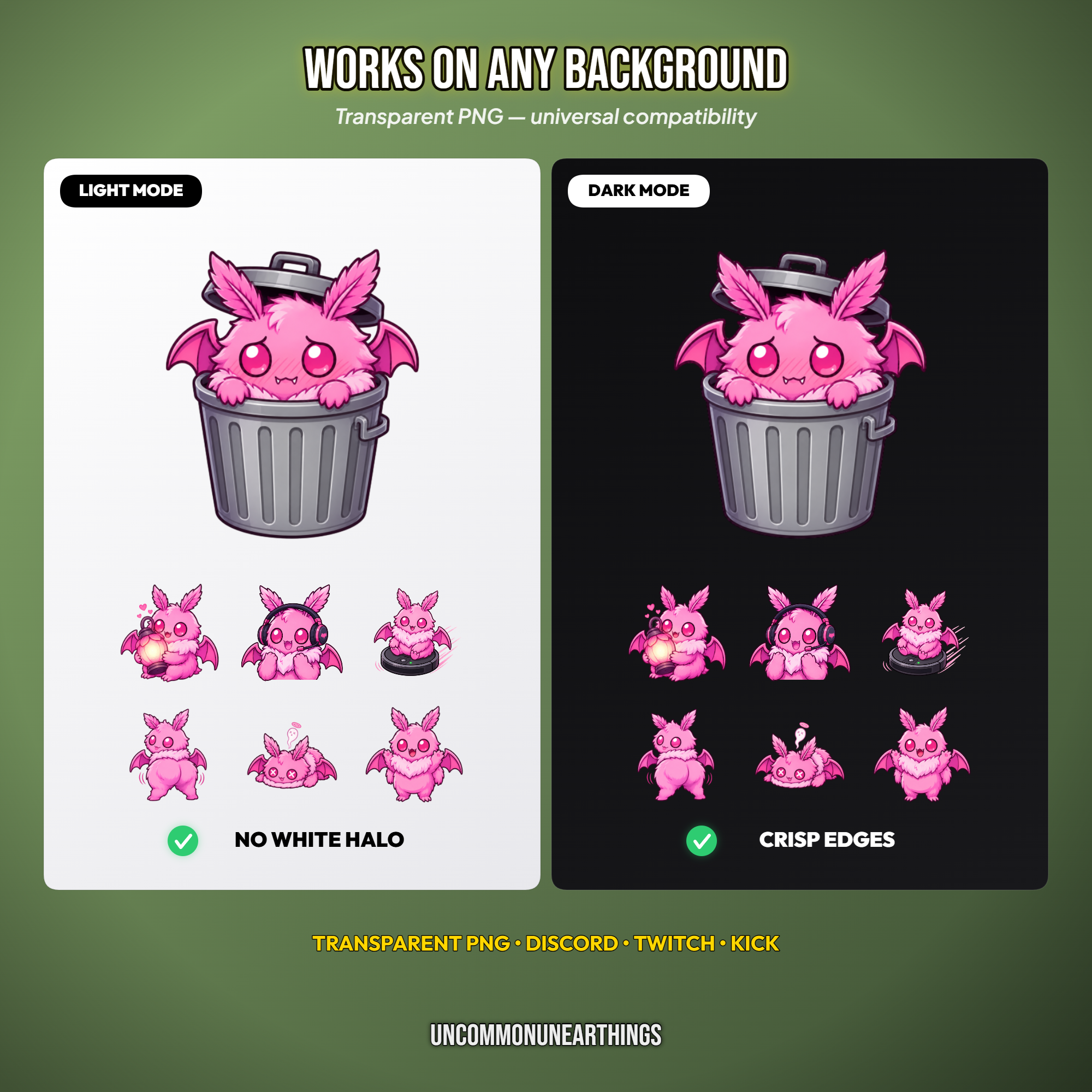 Moth Emote Pack — 42 Cute Chibi Pink Moth Emotes for Twitch Discord - Image 7