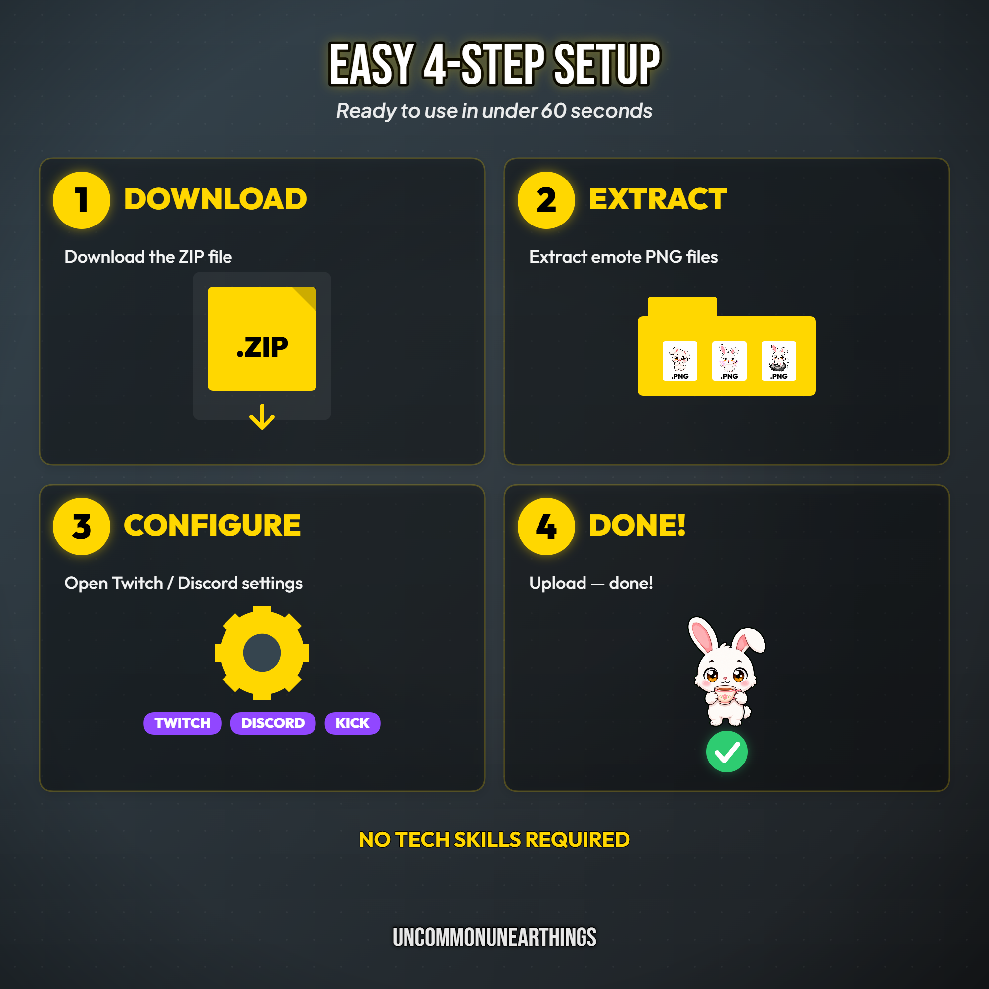 Bunny Emote Pack — 48 Cute Chibi Bunny Emotes for Twitch Discord - Image 8