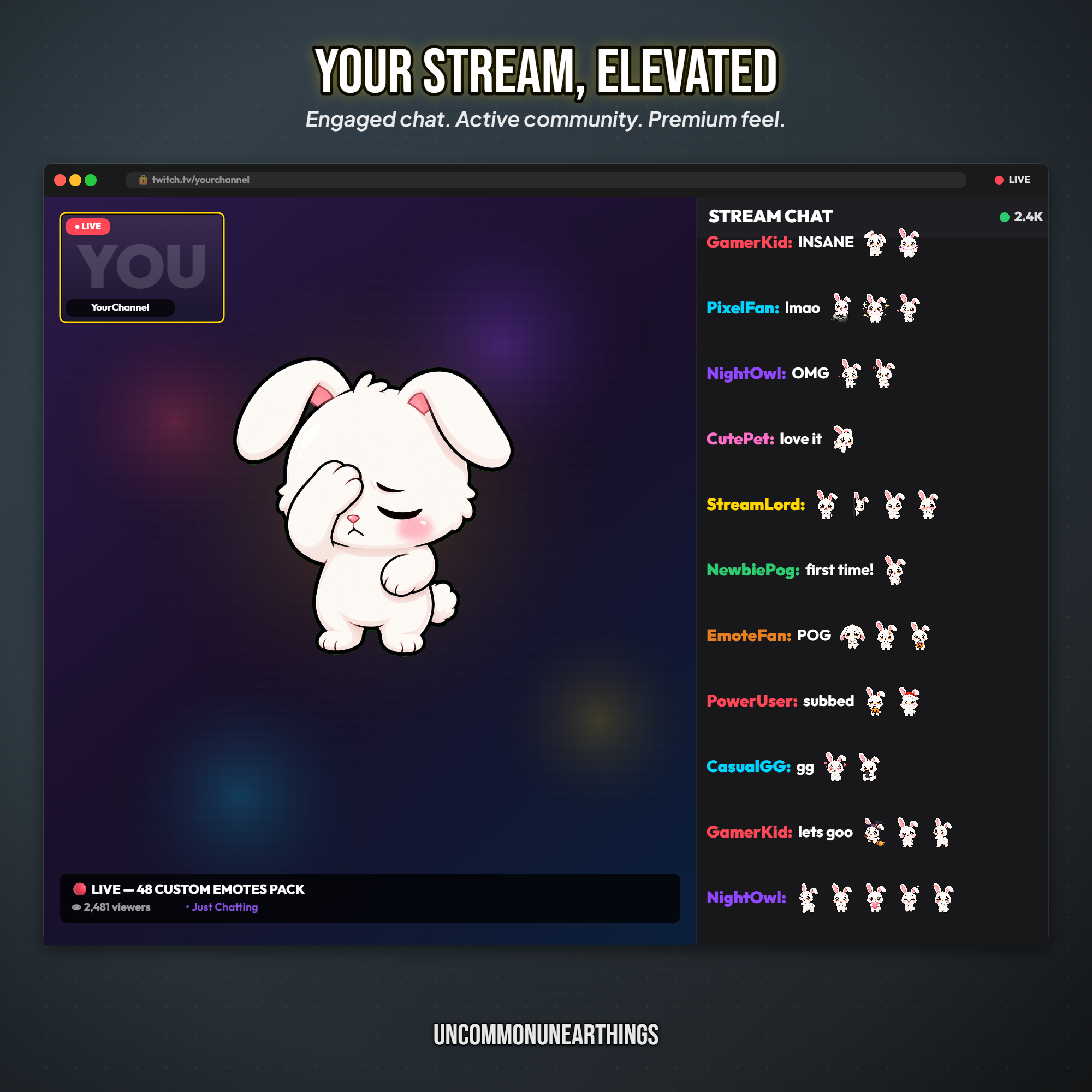 Bunny Emote Pack — 48 Cute Chibi Bunny Emotes for Twitch Discord - Image 9