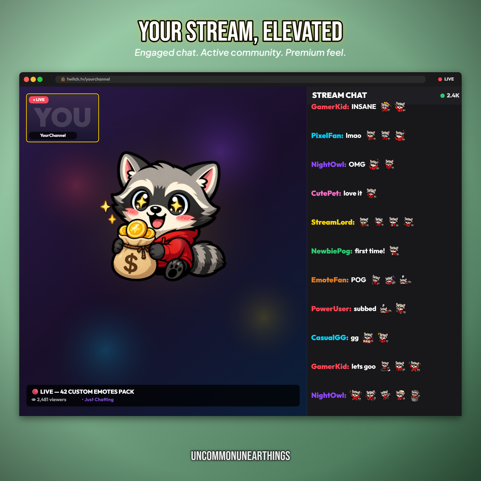 Raccoon Emote Pack — 42 Cute Chibi Raccoon Emotes for Twitch Discord - Image 9