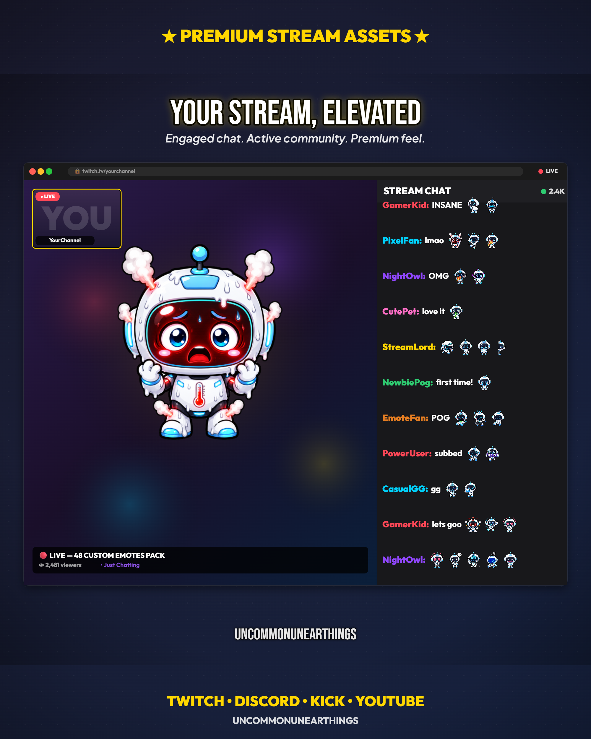 Robot Emote Pack — 48 Cute Kawaii Robot Emotes for Twitch Discord - Image 9