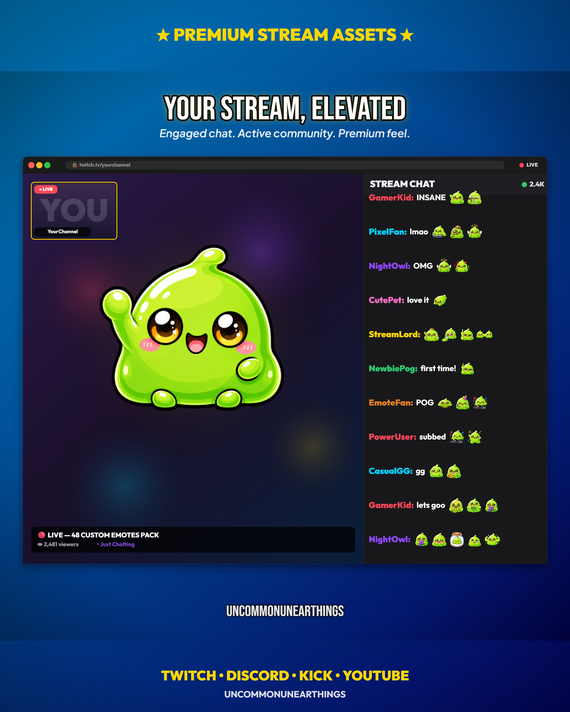 Slime Emote Pack — 48 Cute Kawaii Slime Emotes for Twitch Discord - Image 8
