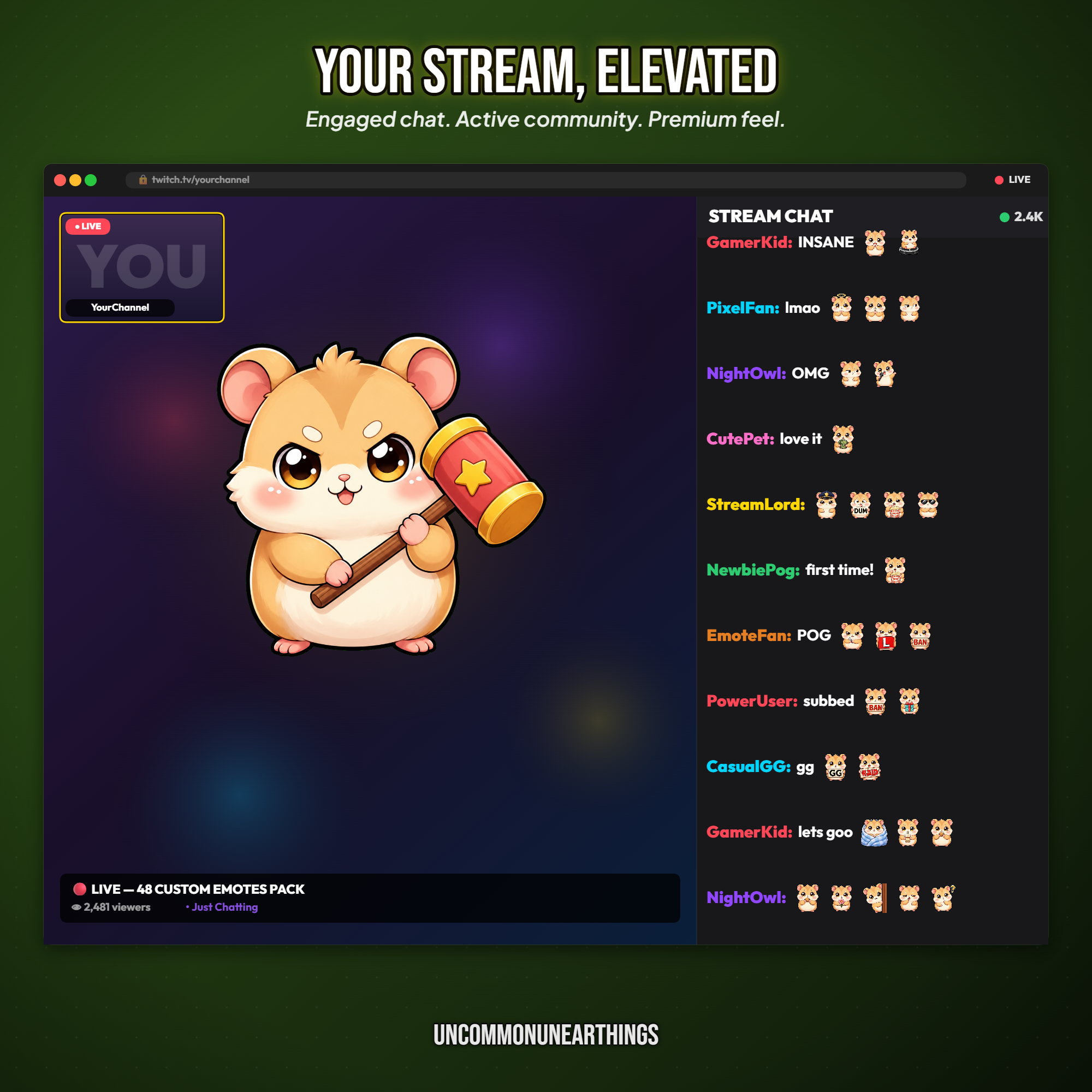 Hamster Emote Pack — 48 Cute Chibi Hamster Emotes for Twitch Discord - Image 9