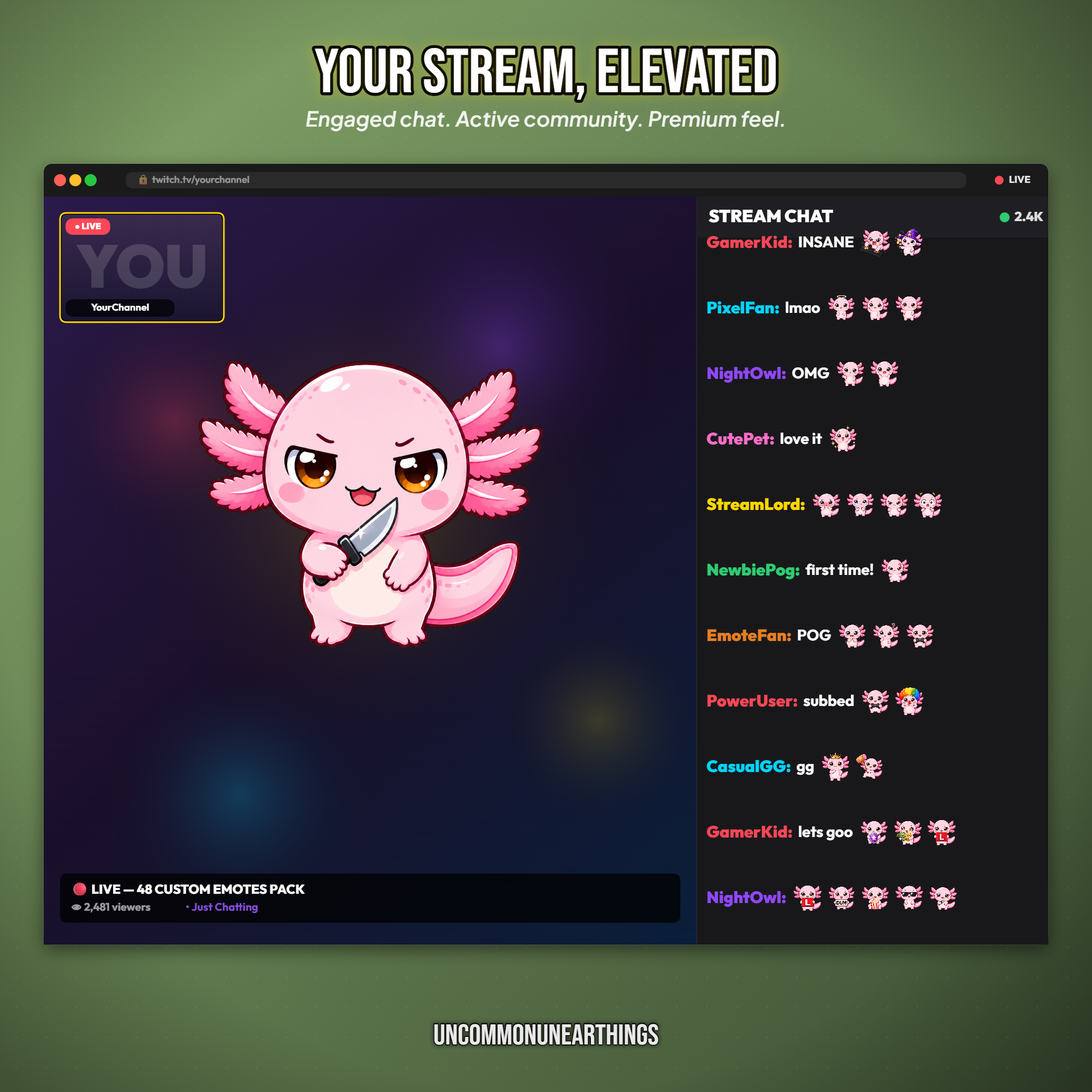 Axolotl Emote Pack — 48 Cute Chibi Axolotl Emotes for Twitch Discord - Image 9