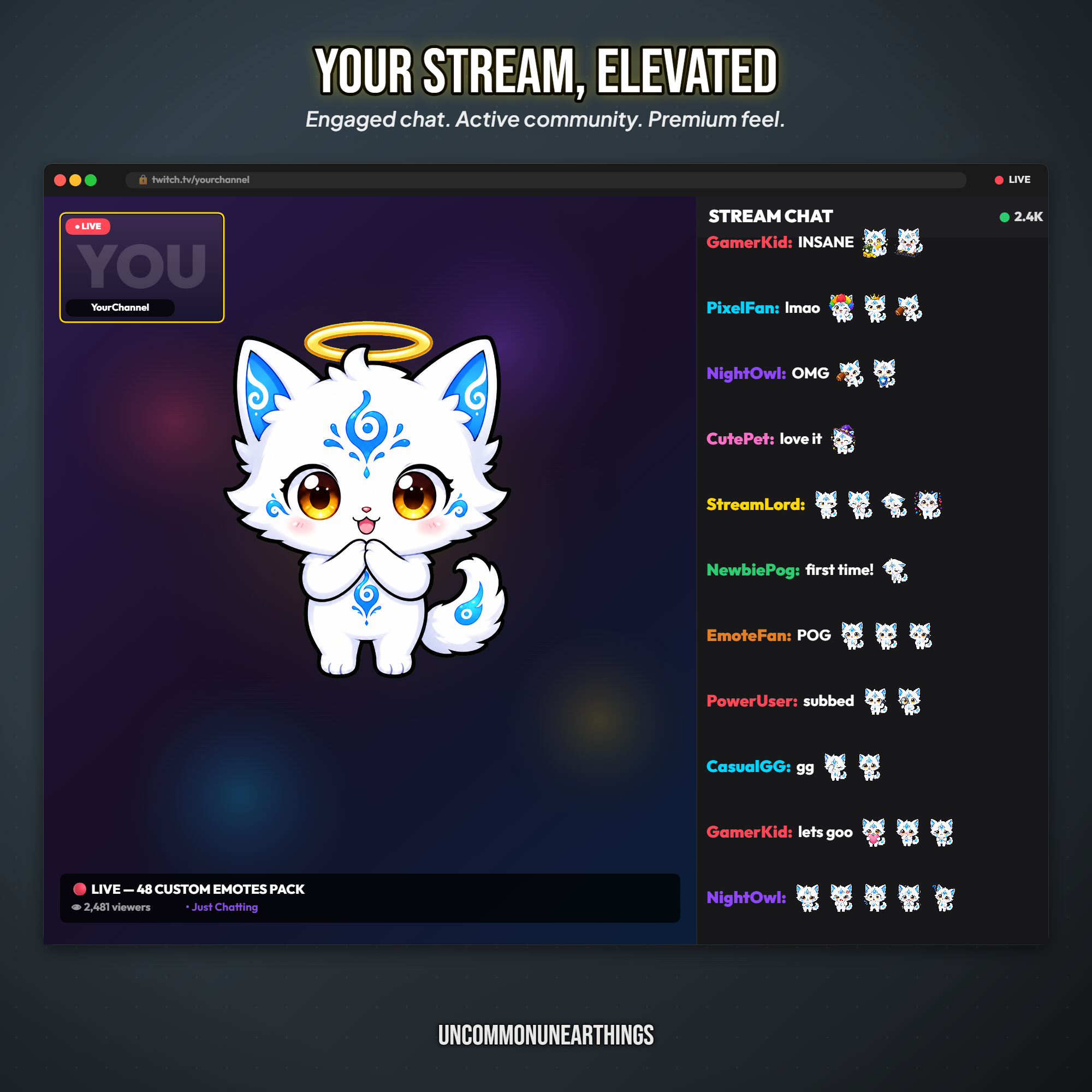 Astro Cat Emote Pack — 48 Cute Chibi Cat Emotes for Twitch Discord - Image 9